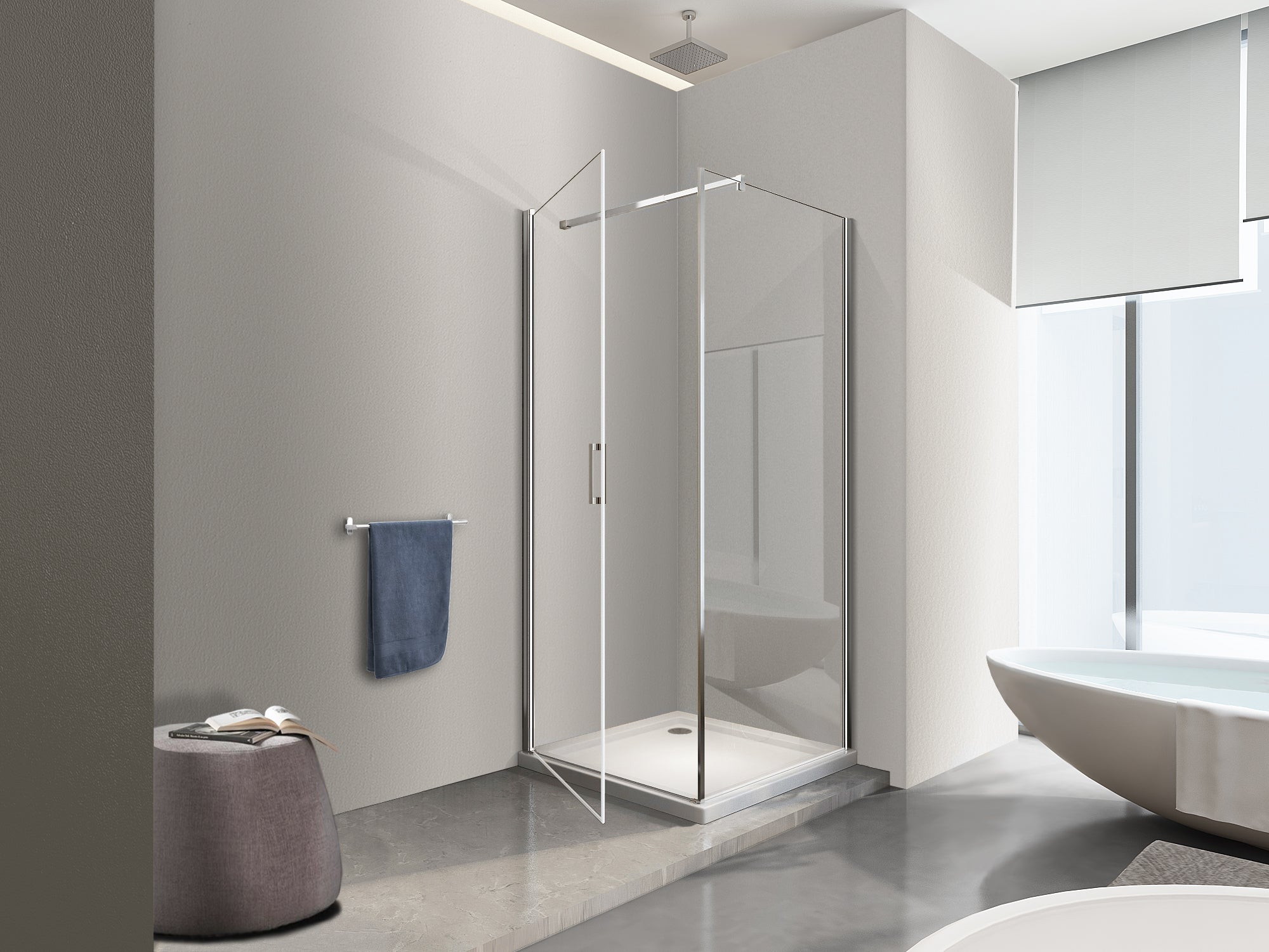 NALA Box Doccia Battente e Parete Fissa Laterale Vetro Temperato 8 mm Easy-clean Reversibile PORTA 77-79 + FISSA 78,5-80,5 - 2