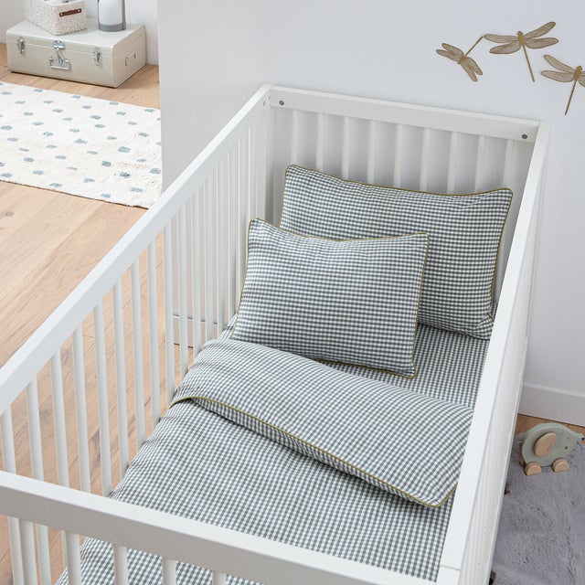 Housse de couette bébé en coton, Tiny Vichy - Vichy vert - 80 x 120 cm