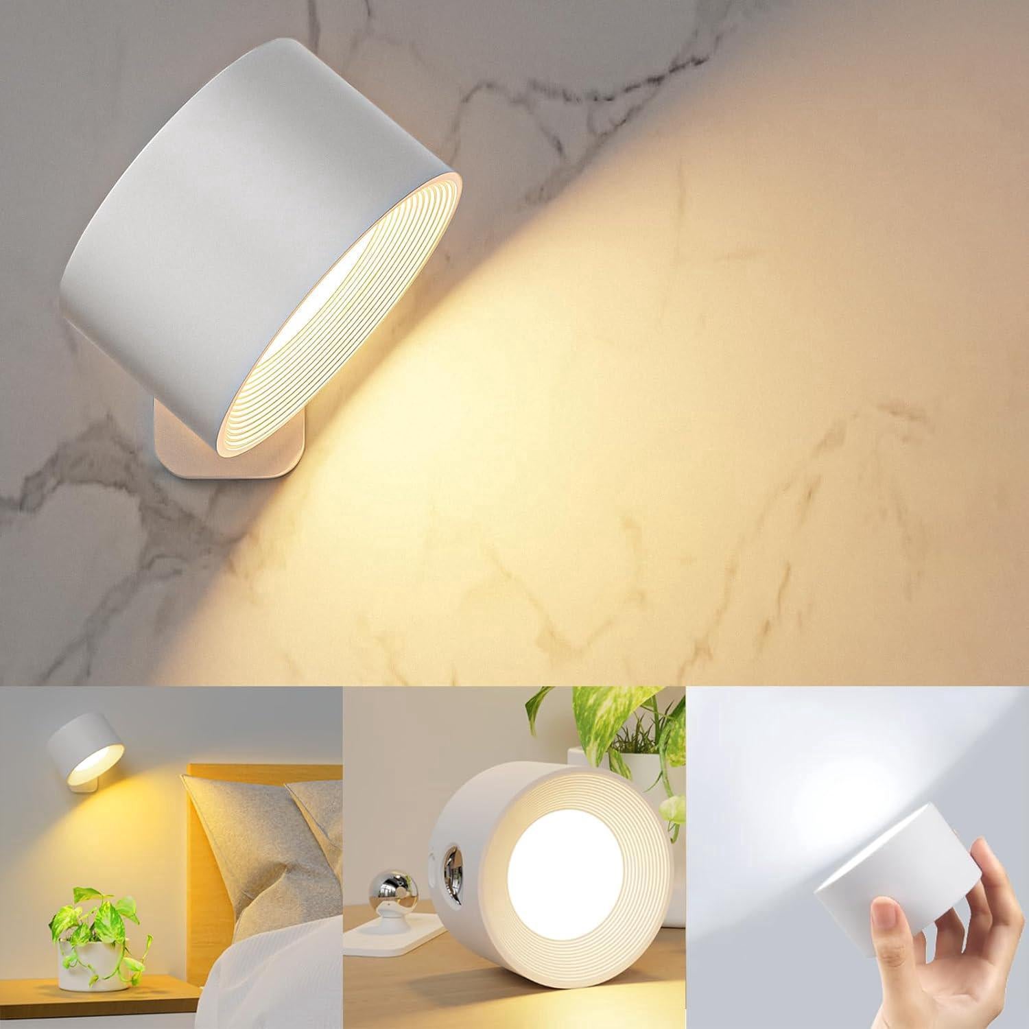 Wewnętrzna lampa ścienna, kinkiet z 3 trybami kolorów i 3 poziomami jasności, sterowanie dotykowe, obrotowa o 360° lampa LED