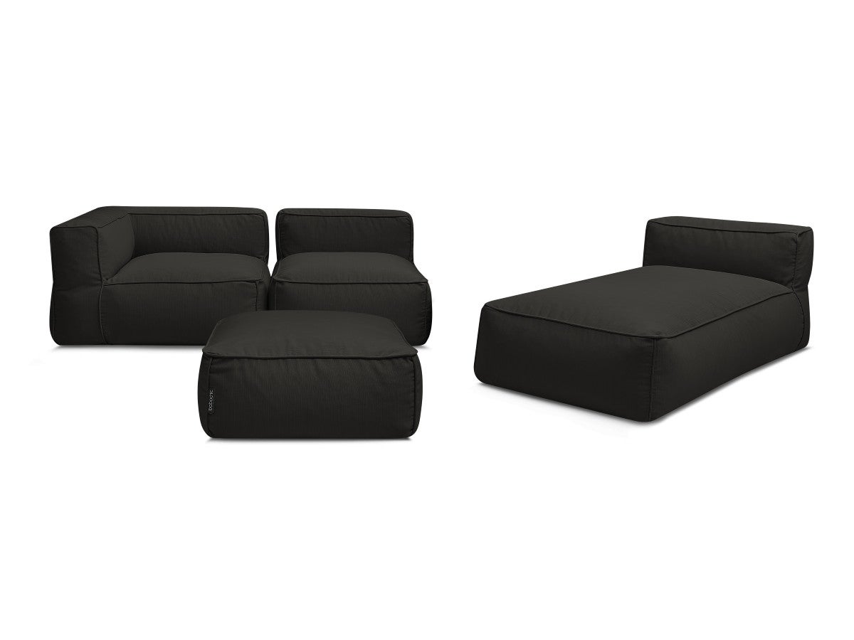 BOBOCHIC Canapé de jardin modulable GIULIA avec bâche de protection, 1 chauffeuse 1 place, 1 angle, 1 méridienne et 1 pouf Noir - 4