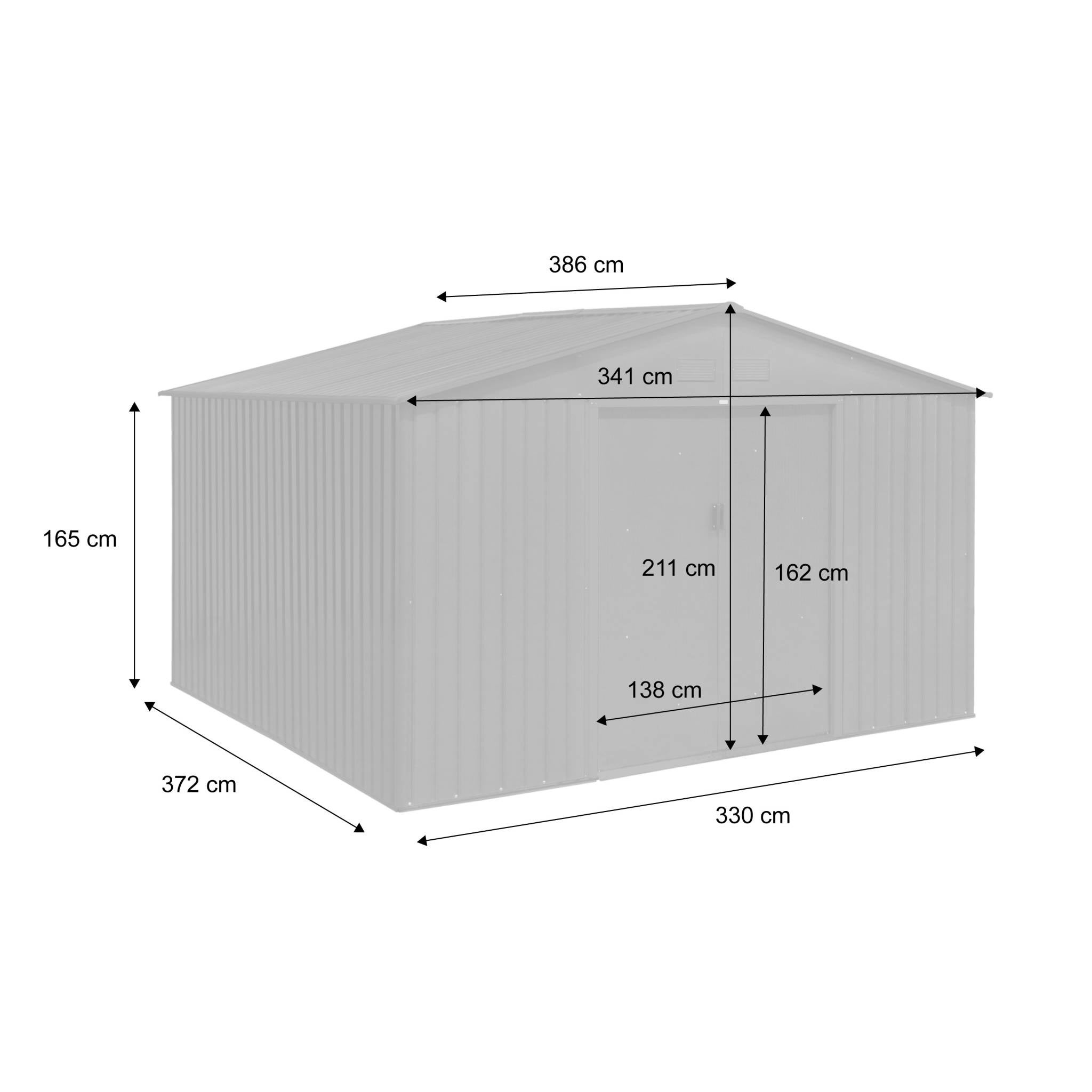 Abri de jardin en métal - Slack - 12.99 m² anthracite - Deux portes coulissantes. kit de fixation sol inclus. L 341 x 386 x 211cm - 3