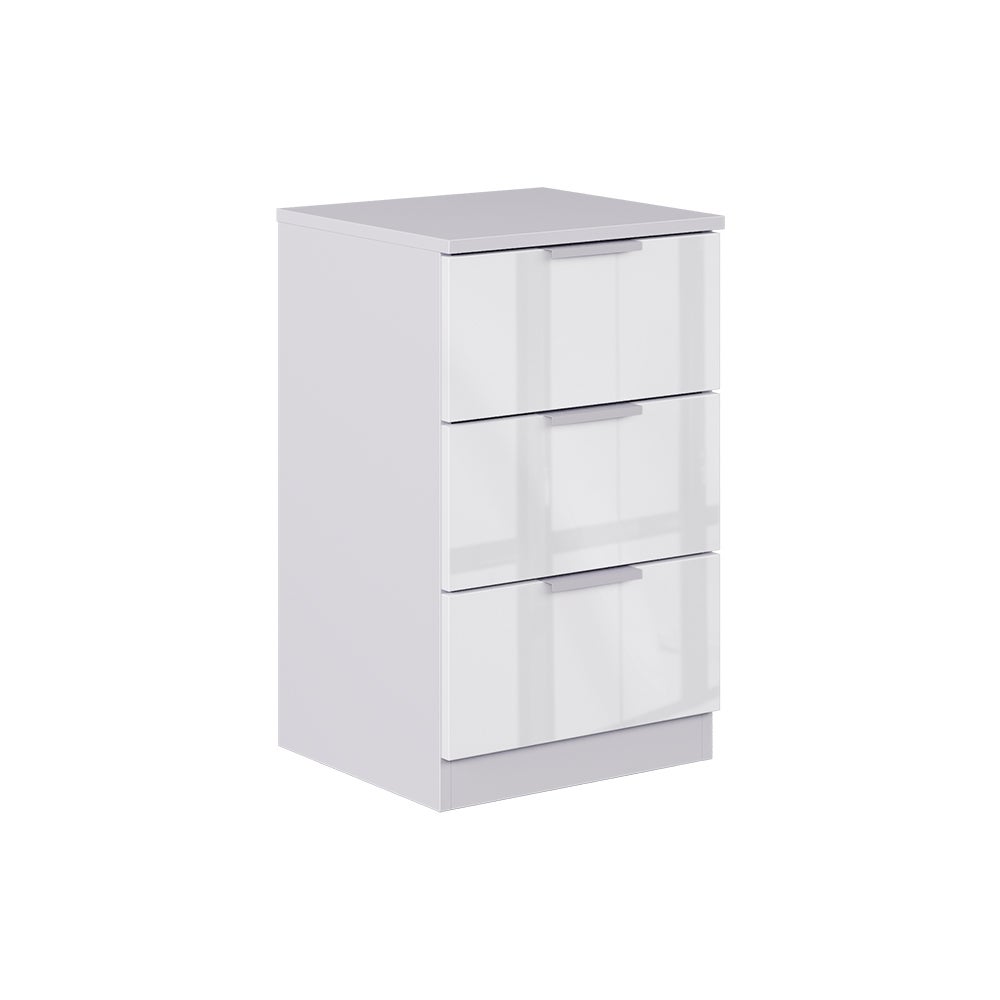 Vicco Stolik nocny Fino, Biały wysoki połysk, 37.6 x 61.8 cm z 3 szufladami