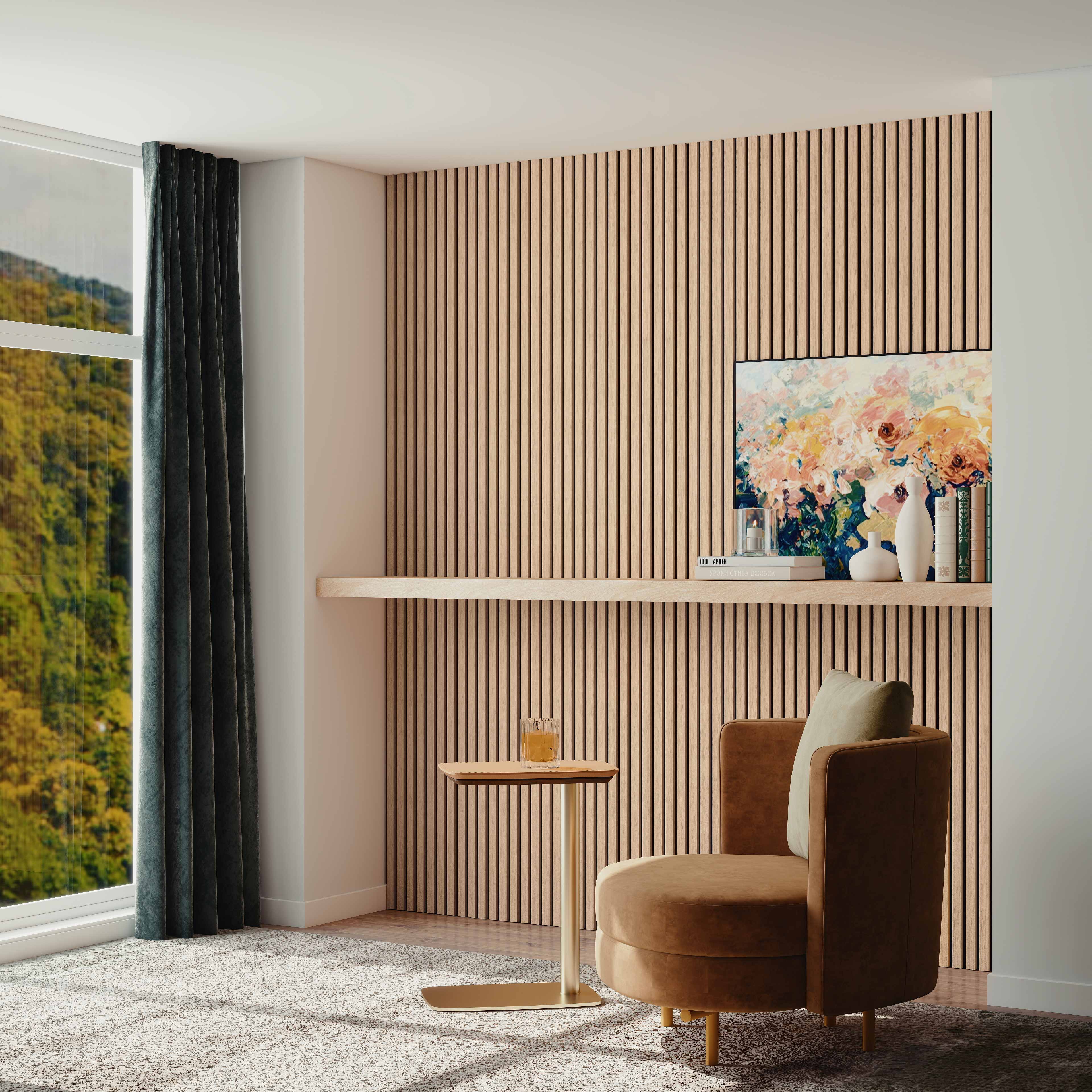 Lot de 2 Panneaux Muraux Décoratifs Acoustiques Bois MDF 120x60cm Chêne foncé AntiBruit, Facile à Poser - 2