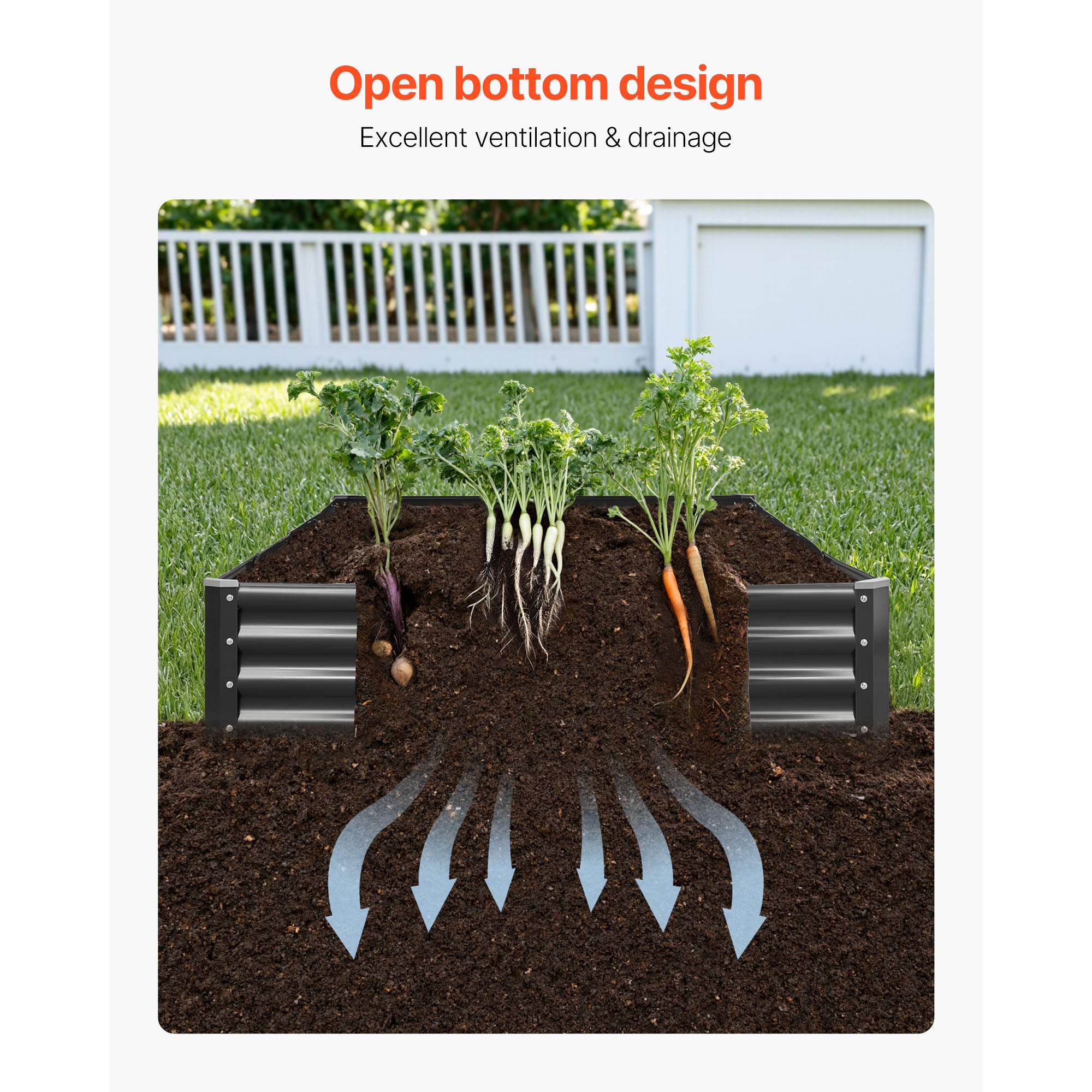 Potager sureleve SucceBuy en metal 240x120x29 cm, bac jardinage en galvalume a fond ouvert pour legumes, fleurs, herbes et plantes grasses, gris fonce - 6