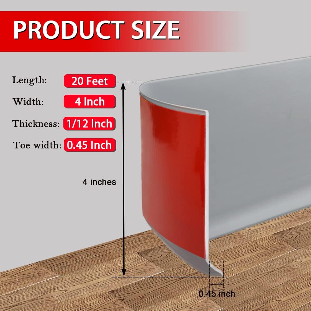 Modanatura per base da parete in vinile, modanatura per base da parete in gomma autoadesiva flessibile, design stacca e incolla, 6 m, grigio - 6