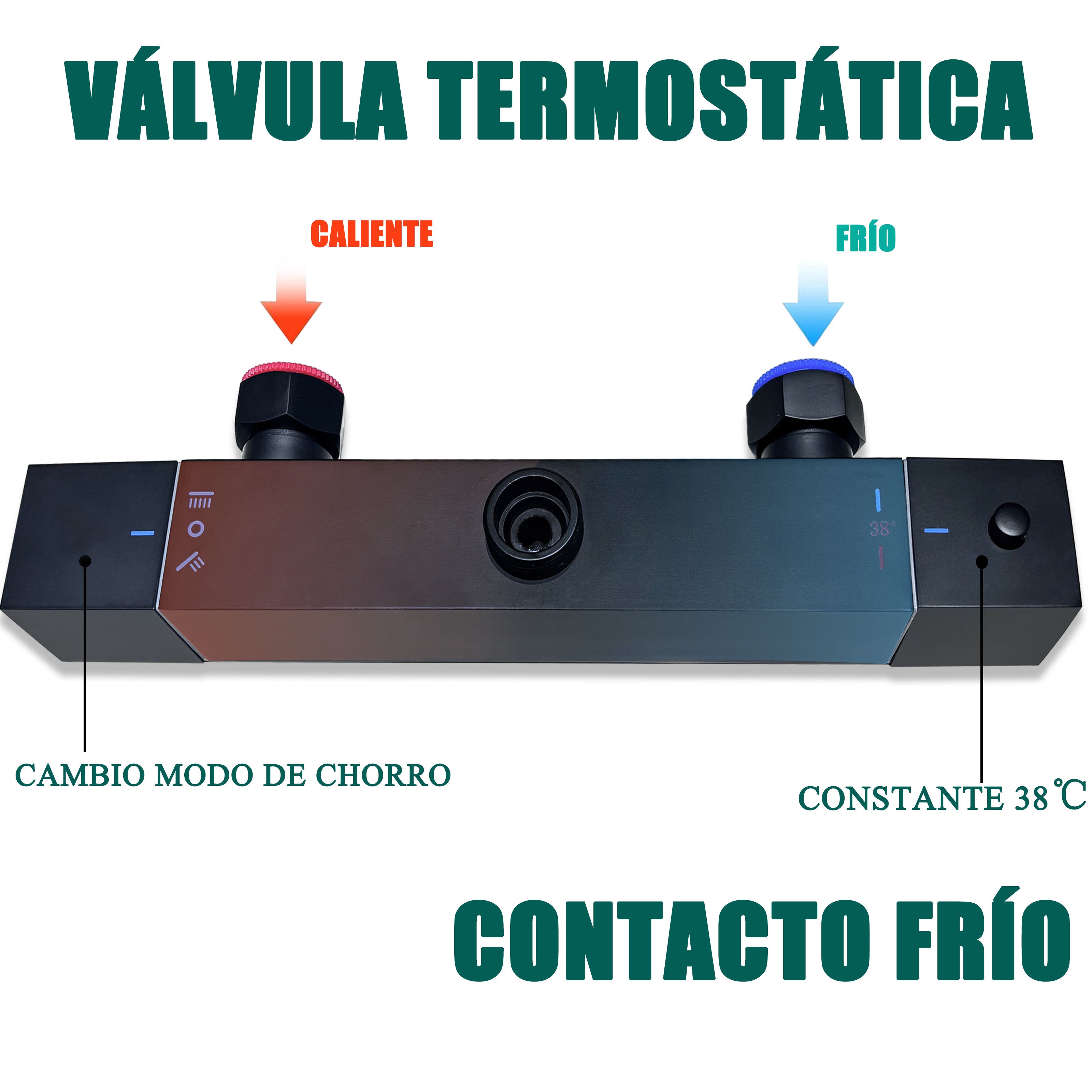 AICA Coluna de chuveiro termostática preta fosca com barra ajustável e spray superior de aço inoxidável design simples para banheiro - 3