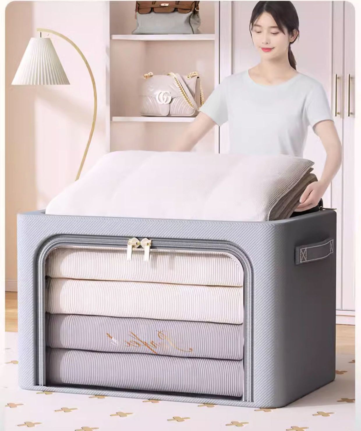 Caixa de armazenamento de roupa doméstica Cesta dobrável de guarda-roupa 24L 40 * 30 * 20 cm Cáqui - 5