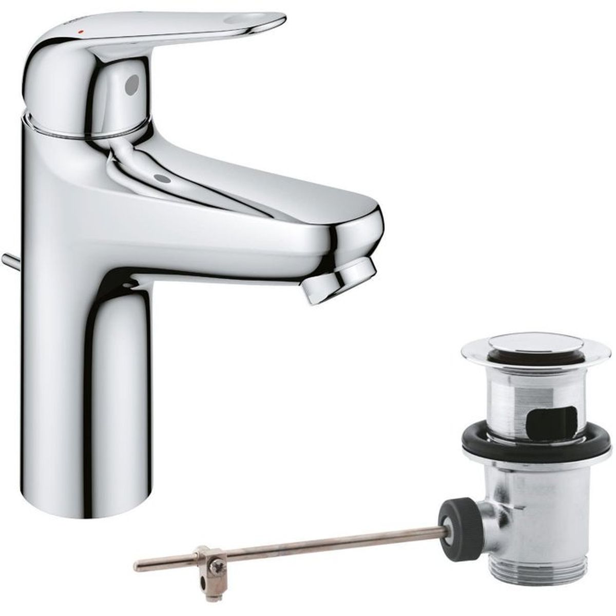 Baterie lavoar Grohe 24325001, Swift, tip comanda monocomanda, tip instalare pe lavoar, pe blat, crom
