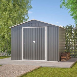 Abri De Jardin Métal 229x180x191 Cm Anthracite - Portes Pliantes, Aéré, Pour Outils, Tondeuse, Vélo