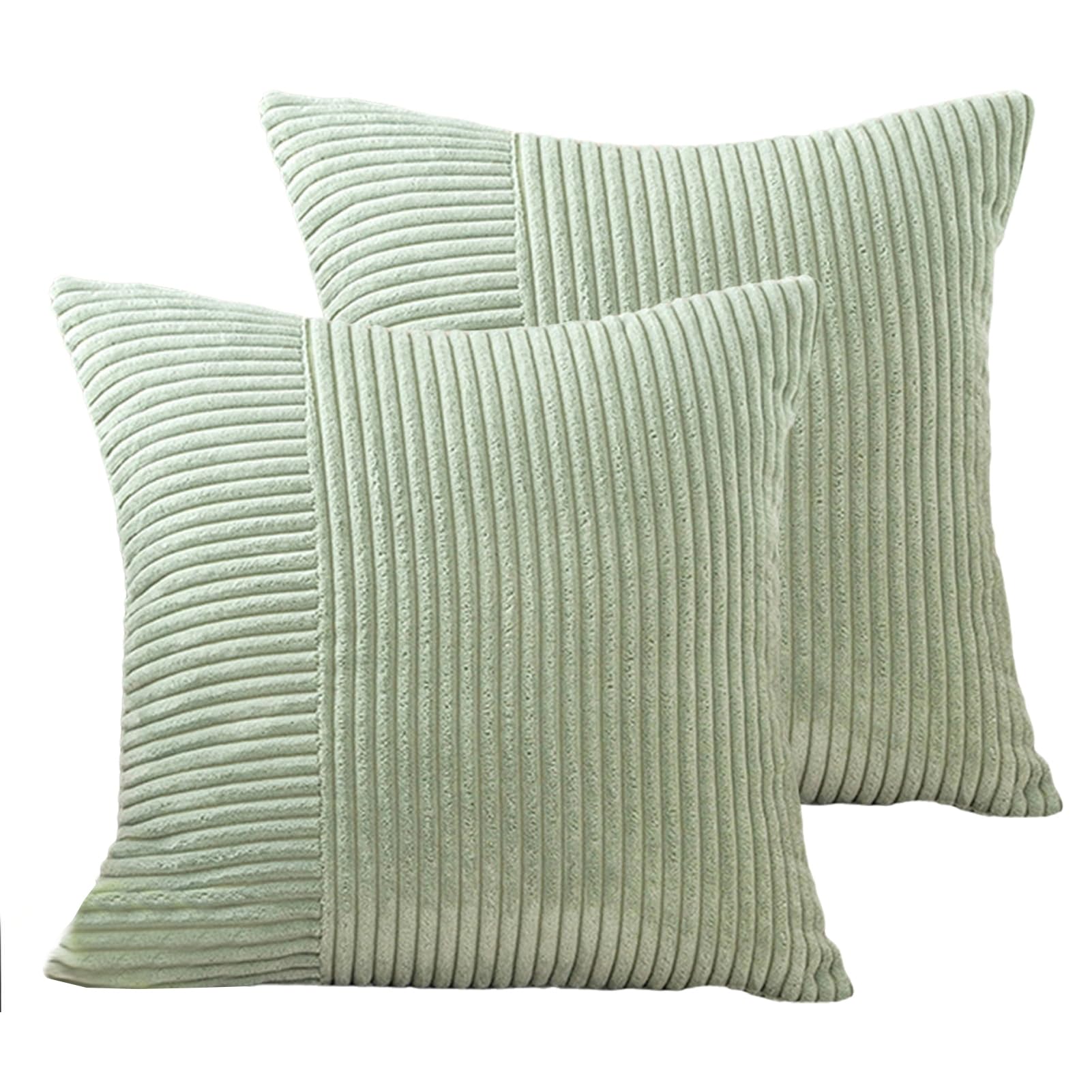 Funda de almohada empalmada de pana de 2 piezas, funda de almohada individual de color liso para sofá, 45x45 cm, verde