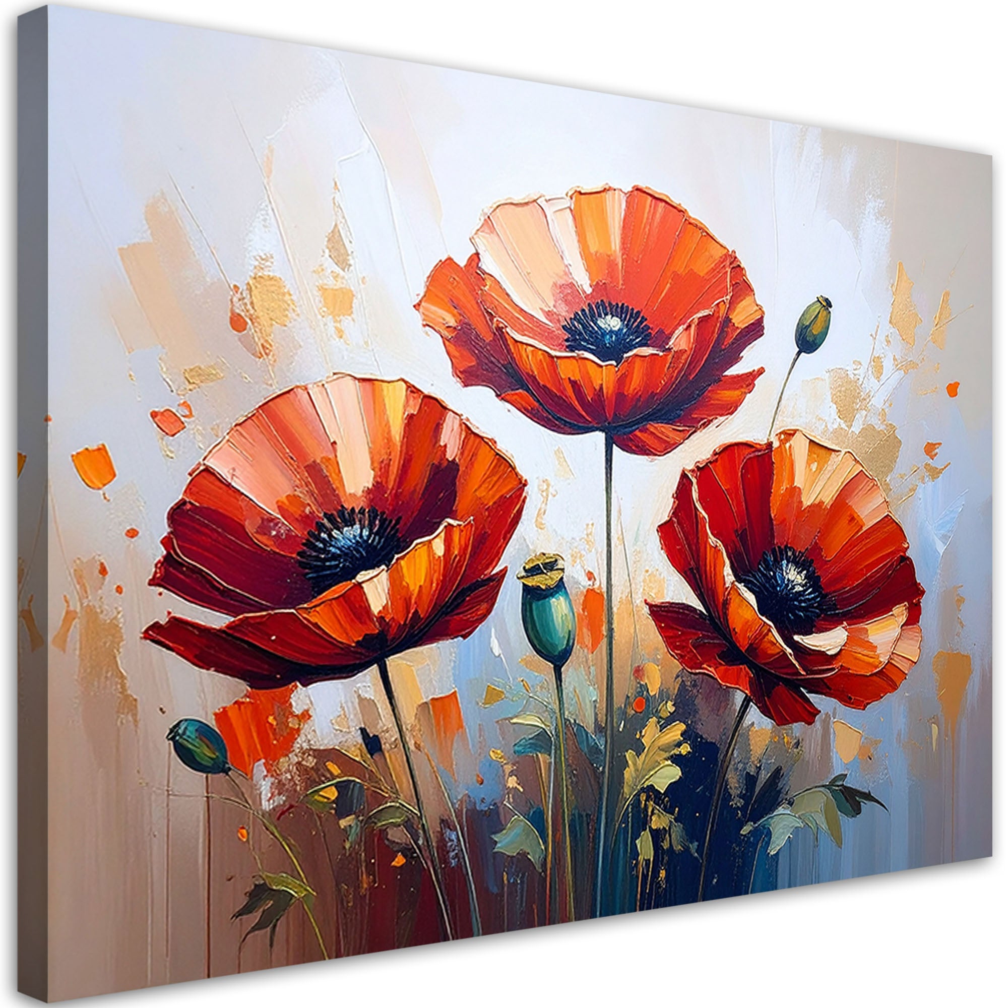 Obraz do salonu nowoczesny czerwone maki na beżowym tle 120x80