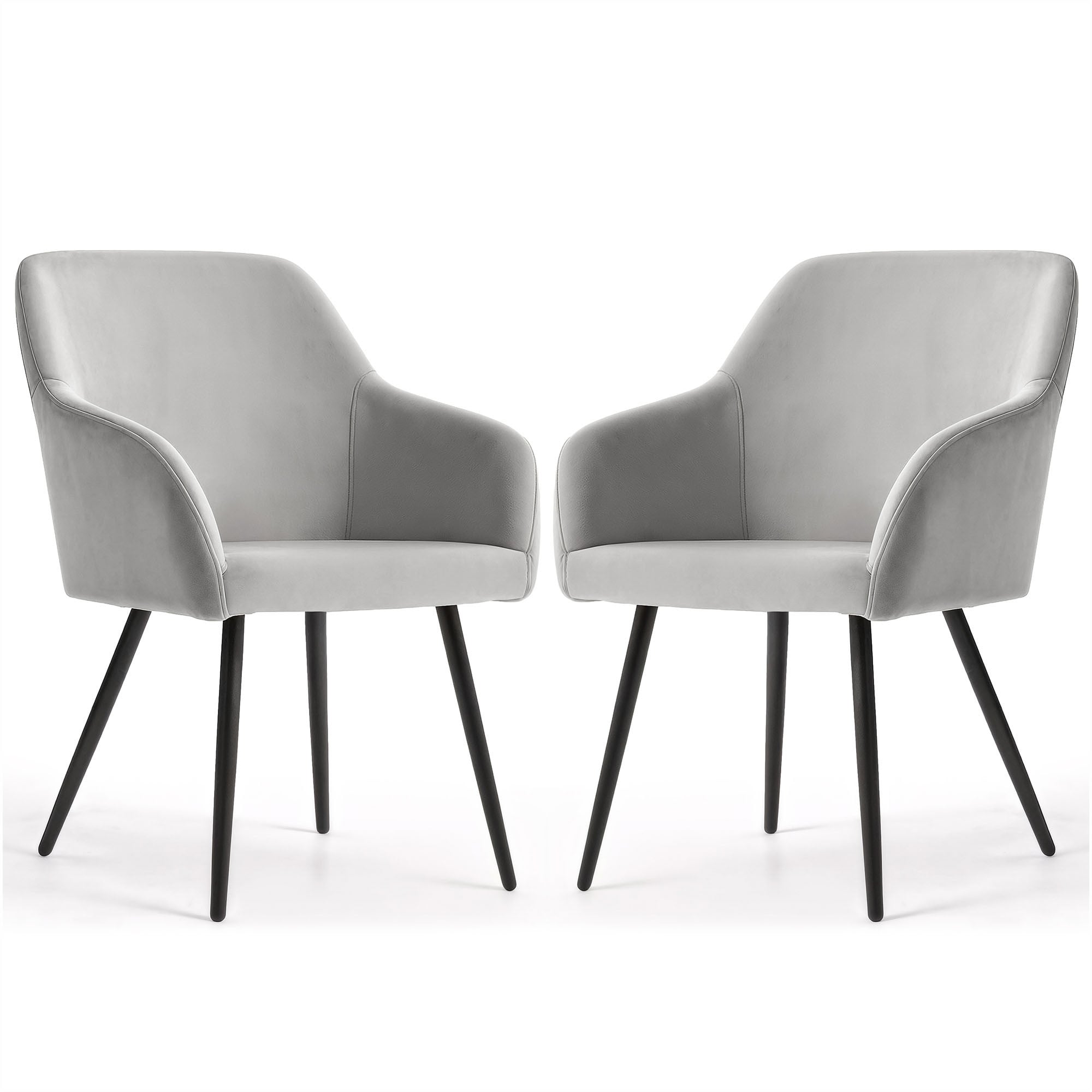 2x Welurowe krzesło tapicerowane gładkie Szare ESTELLE Czarne nogi