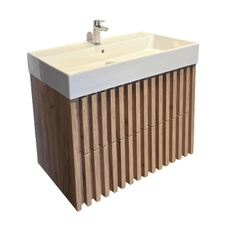 Meuble salle de bain suspendu 60 x 56 x 46 cm avec lavabo décor lattes chêne mat Delano SAT (DELANO60ZDSAT) - 3
