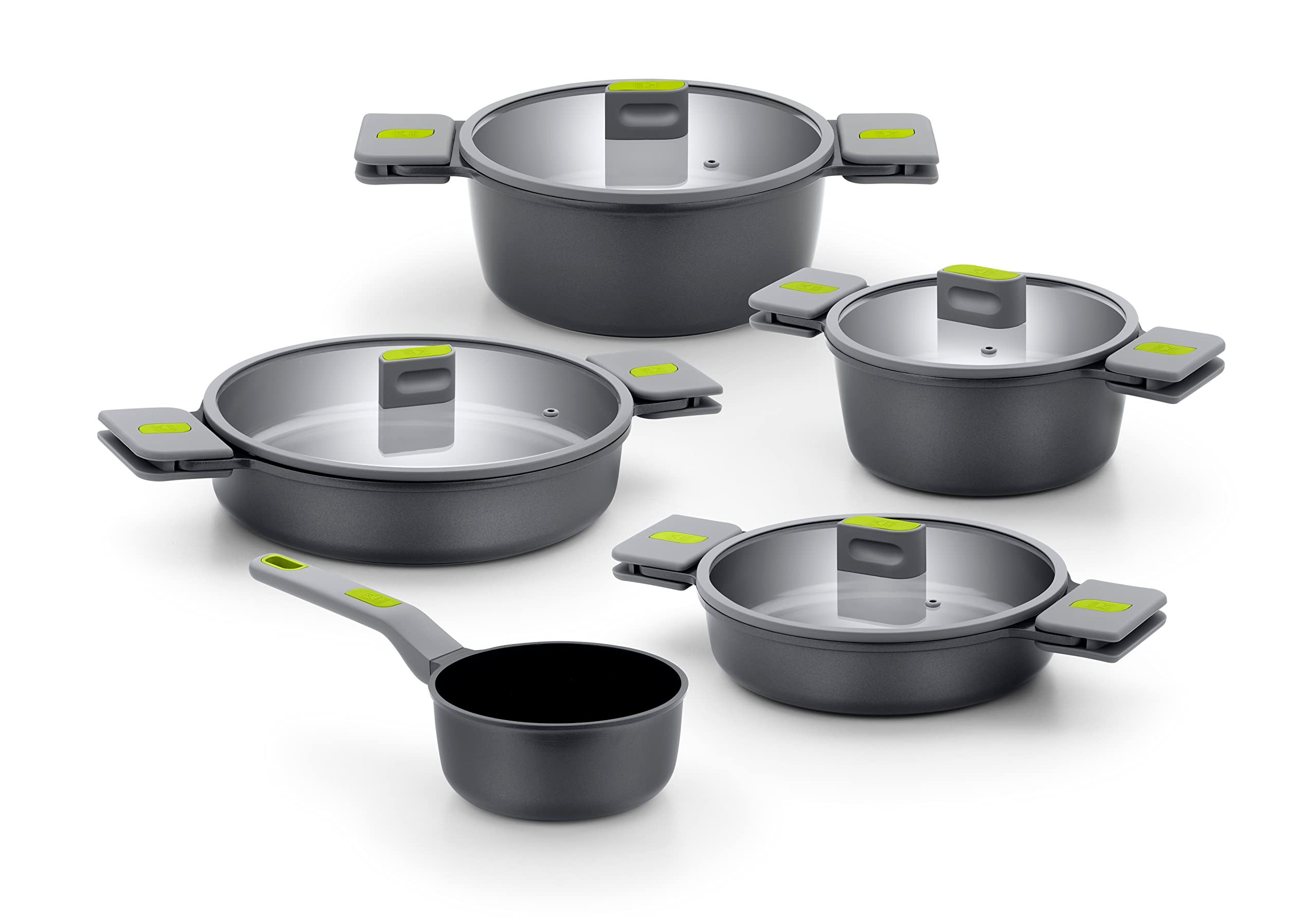 Set Pentole 9 Pezzi Con Manici Rimovibili - Antiaderente In Granito, Per Cotture Sane, Inclusi Coperchio E Accessori