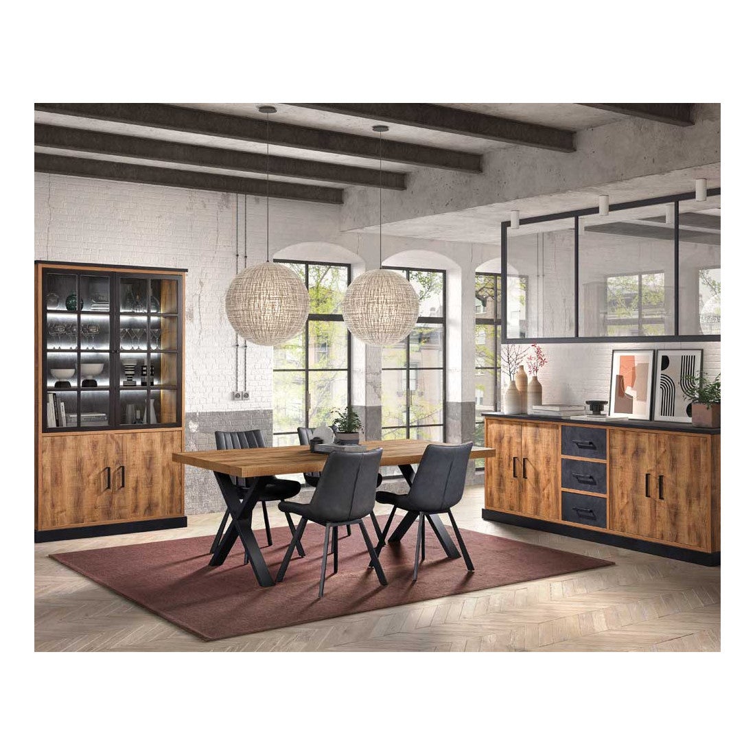 Salle à Manger Complète En Bois - Table, Chaises, Buffet - Occasion
