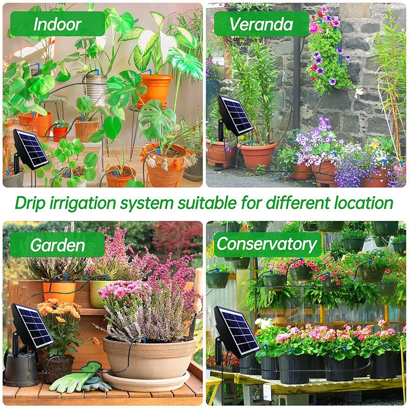 Système d'irrigation goutte à goutte automatique solaire, dispositifs d'arrosage automatique avec capteur d'eau pris en charge 15Pots plantes - 9