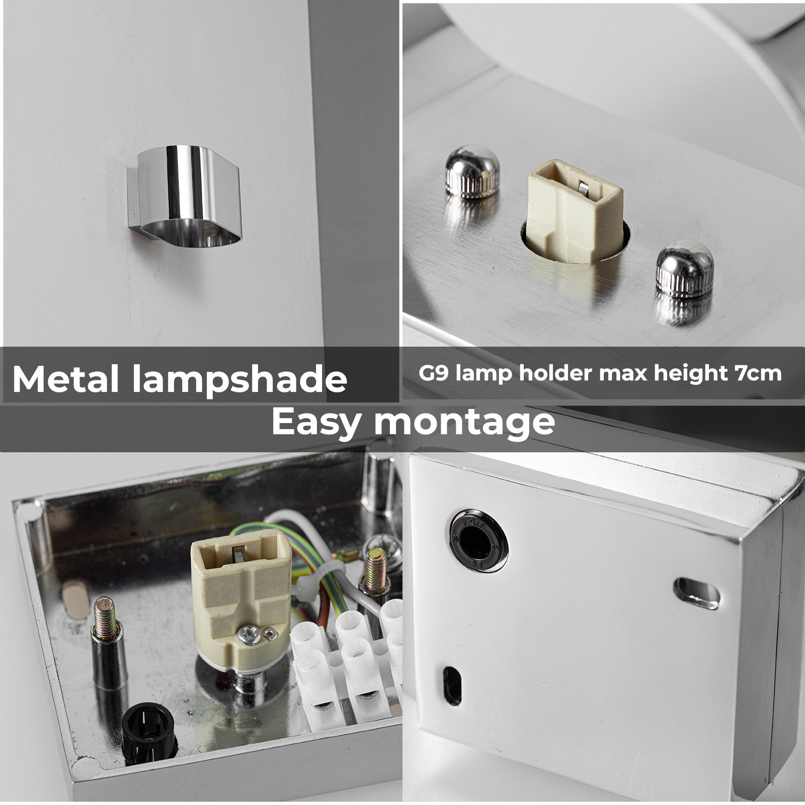 Applique da Parete per Interni Cromo “BAYONA PRO” – Luce Su e Giù, Struttura Metallica, Attacco G9 (Lampadina Non Inclusa) - 4