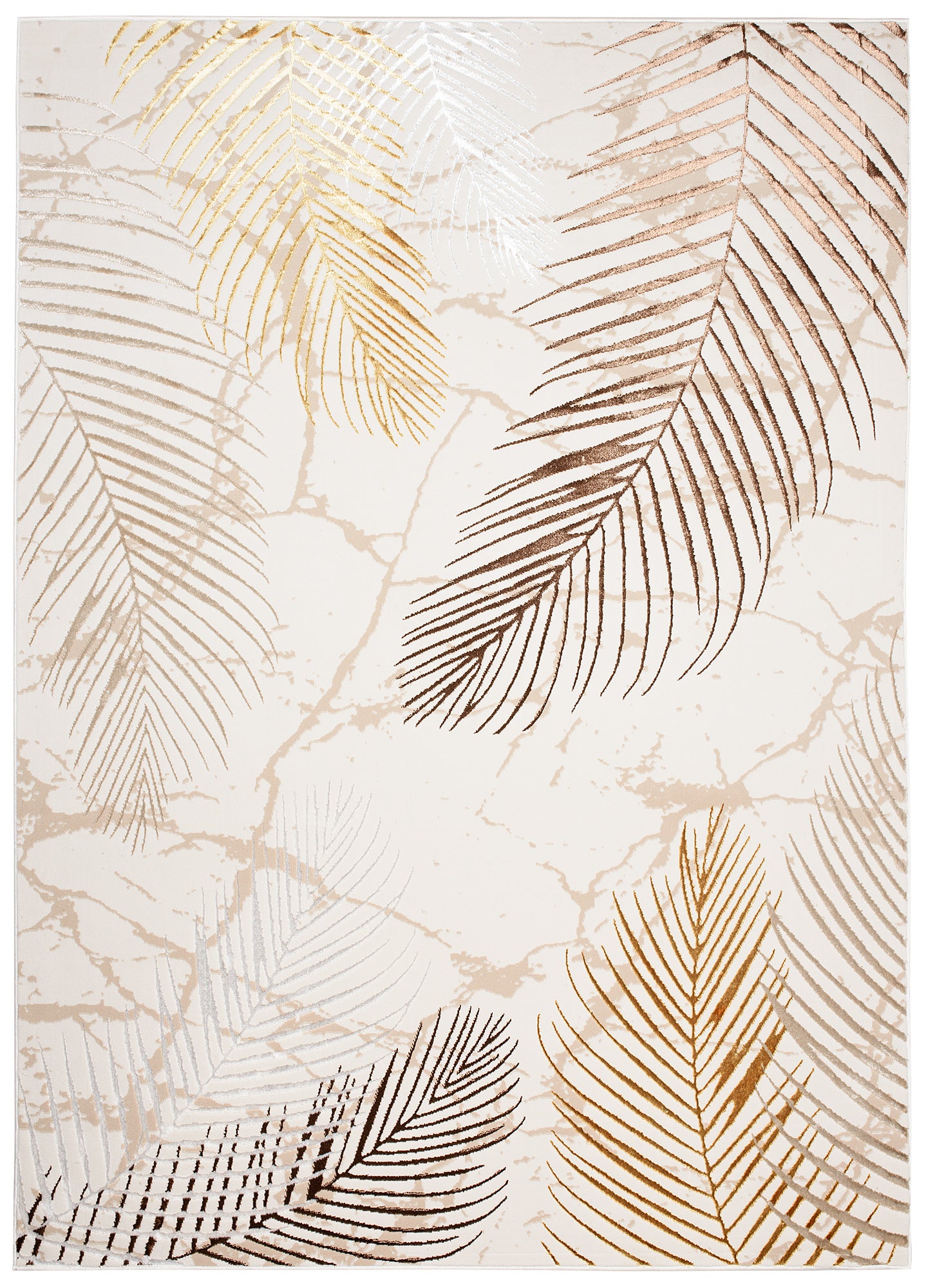 TAPISO Golden Tapis de Salon Moderne Crème Or Beige Marron Gris Moucheté Motif Feuille de Palmier Doux Poil Court 80 x 150 cm - 2