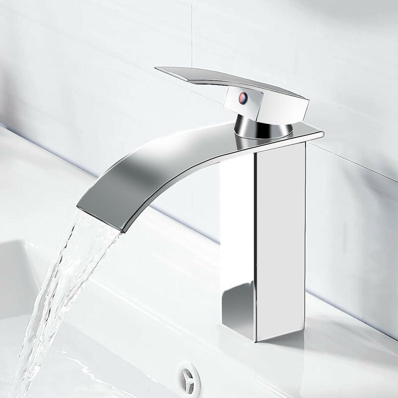 Bateria umywalkowa - Bateria łazienkowa kaskadowa jednouchwytowa bateria umywalkowa armatura do umywalek z pojedynczą dźwignią - srebrna