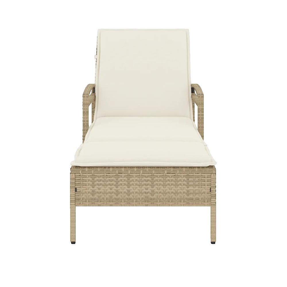 Leżak vidaXL z rattanu syntetycznego beżowy z odpinaną poduszką