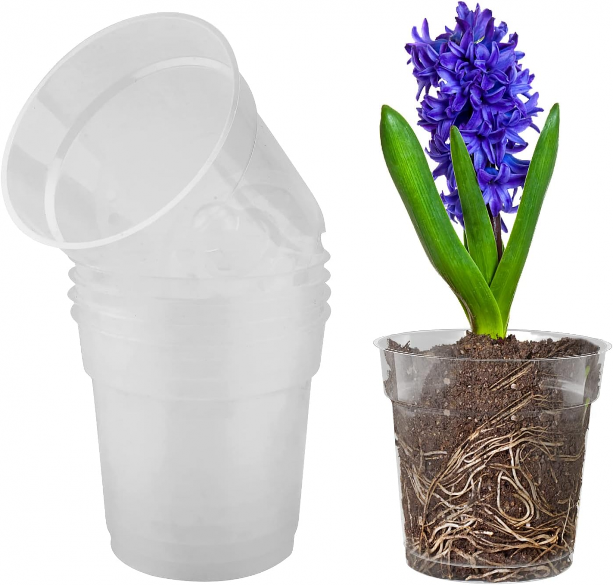 Ghivece de flori din plastic transparent, format din 5 piese, ghivece pentru orhidee cu găuri de drenaj pentru balcon interior, birou