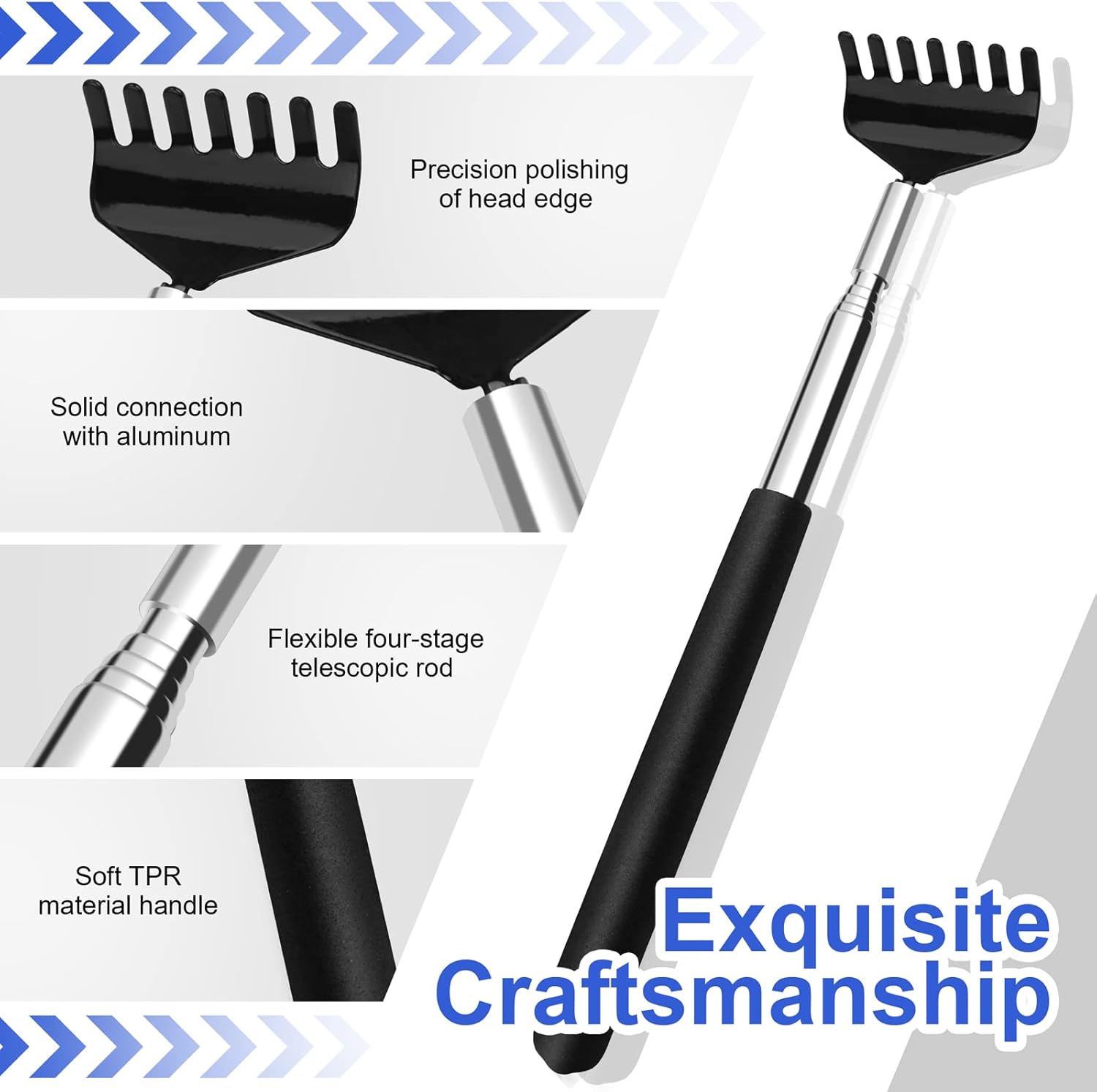 Gratte-dos Rétractable Main De Squelette Acier Inoxydable 22-59 Cm - Massage Dos/cou