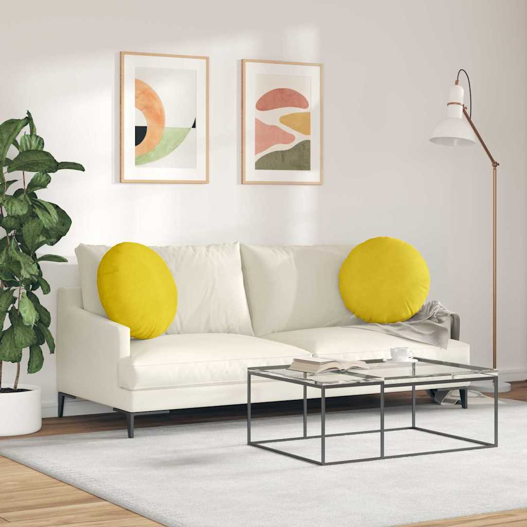 Cojines de asiento de 2 piezas de terciopelo amarillo, Ø 50 × 19 cm - 4