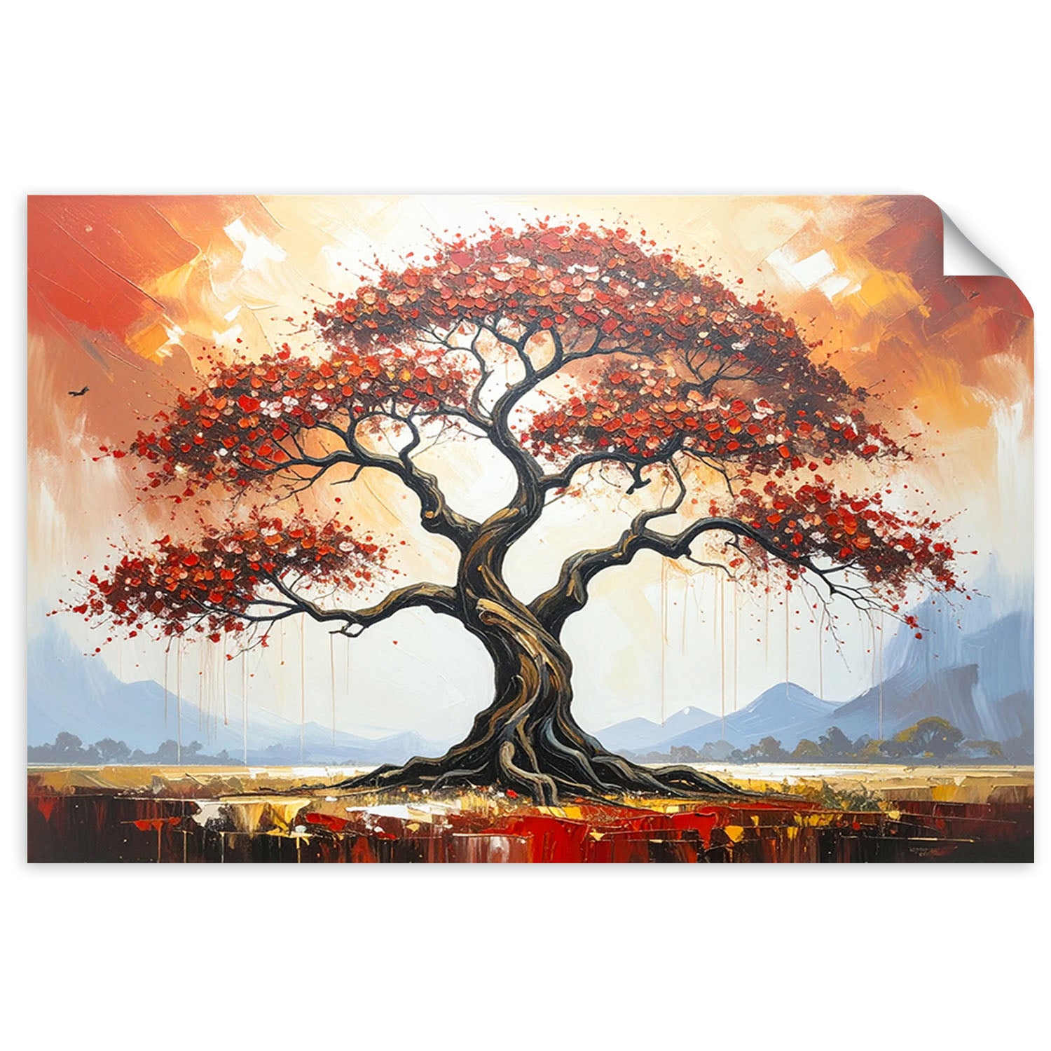 Naklejka samoprzylepna, Czerwone Drzewo Życia Krajobraz 90x60