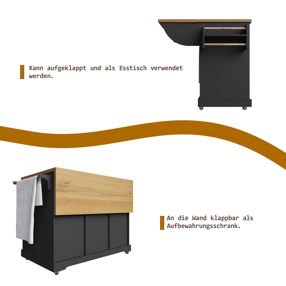 Chariot Multifonction en Bois et Métal, Table Pliante et Rangement pour Cuisine et Salle à Manger - 7
