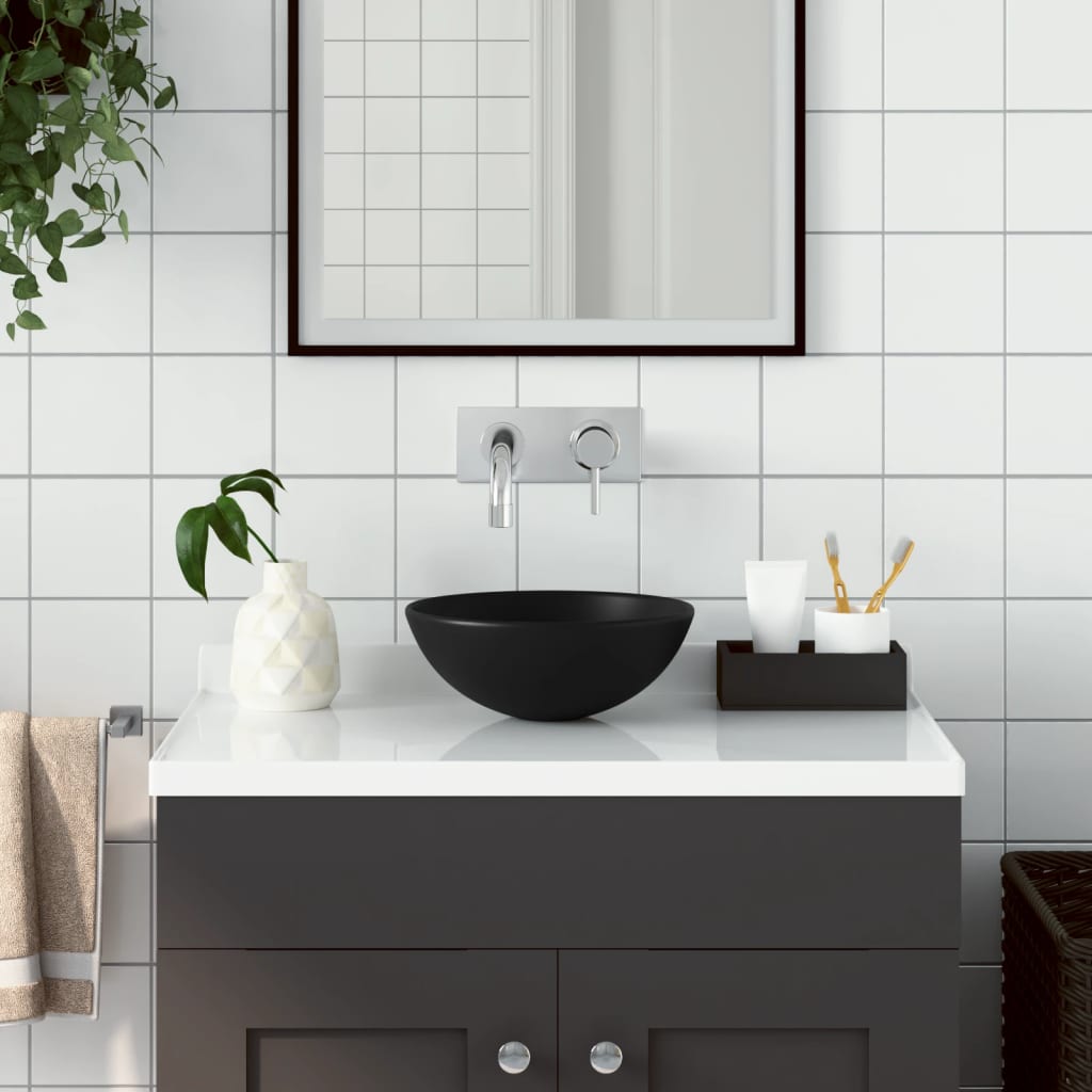 Umywalka łazienkowa, ceramiczna, matowa czerń, okrągła vidaXL