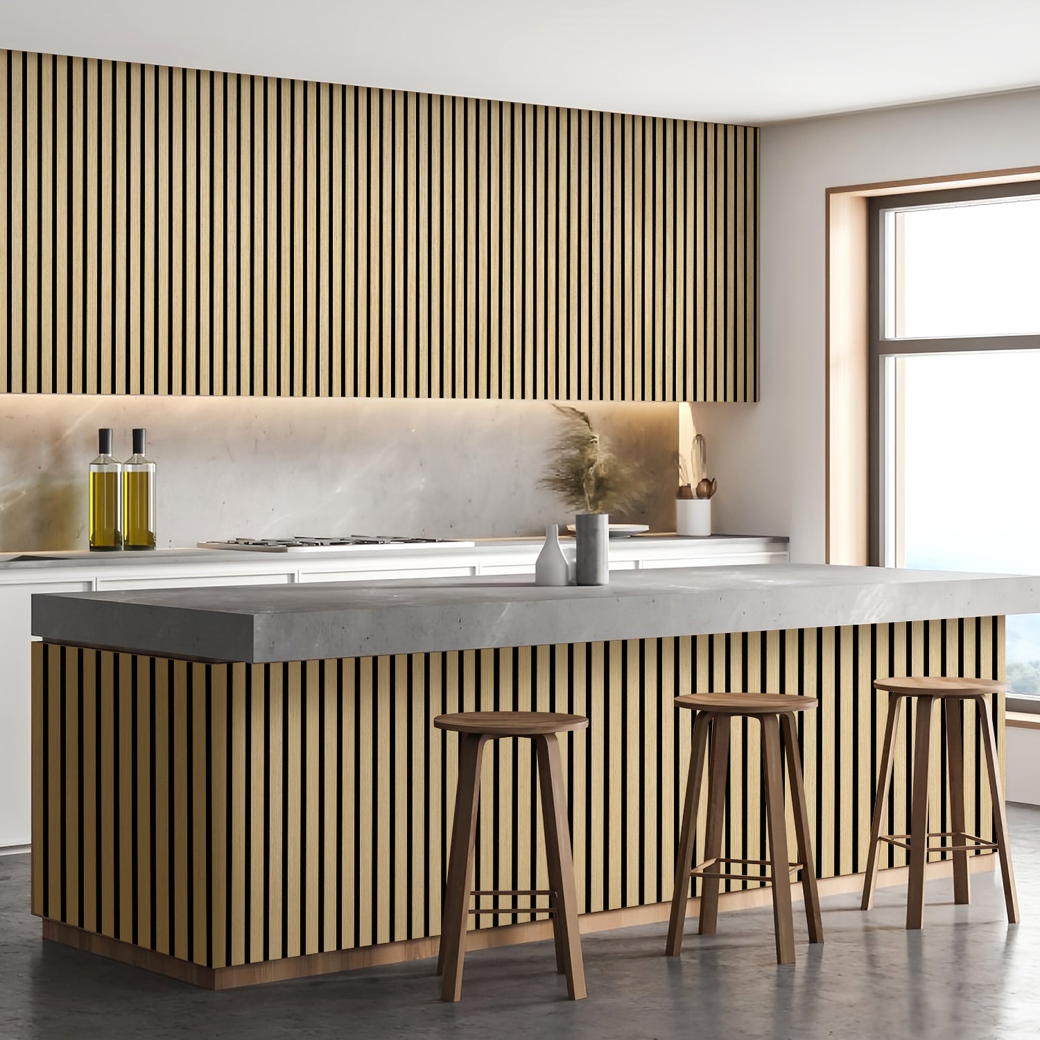 Panel moldeado Revestimiento de pared natural Panel acústico de pared moderno de MDF chapado en madera y fieltro 1x 120x60x2.1cm Madera - 8