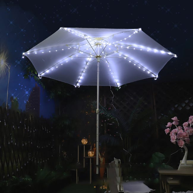 PHI VILLA Ombrellone Giardino Rettangolare 3.8x2m Con Luci LED E Manovella - Antiruggine, Impermeabile, Protezione UV