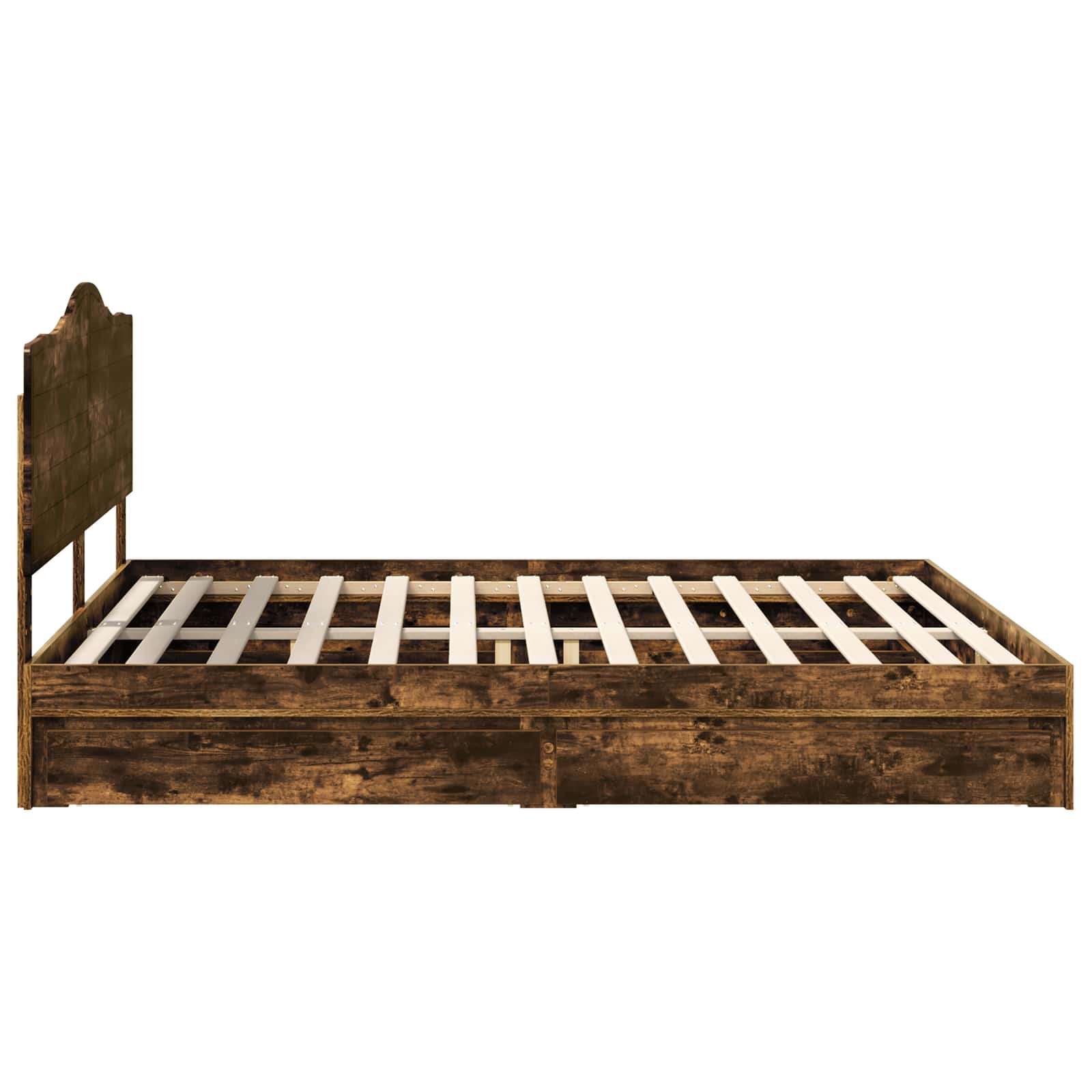 Lit de rangement chêne fumé 180 x 200 cm en panneau de bois - 9