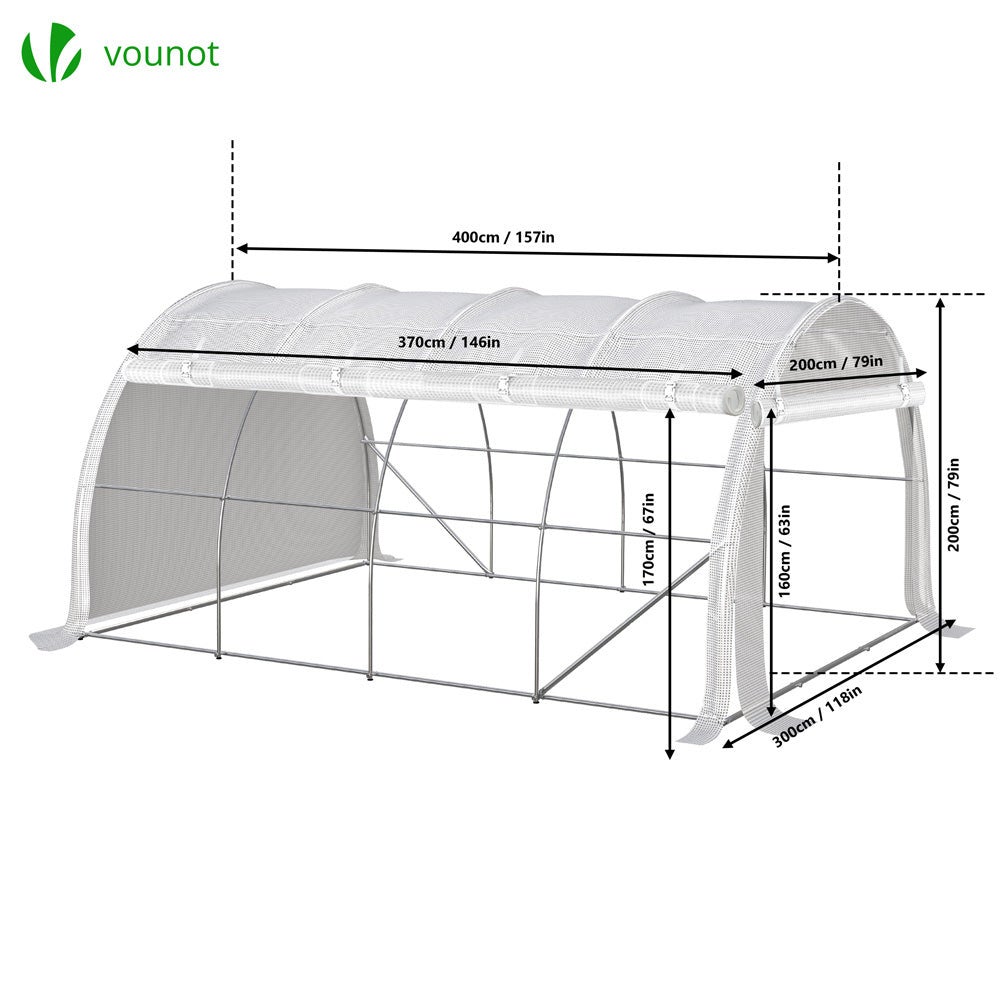 Serre de jardin tunnel Toute Saison 12m² - fenêtres et portes latérales zippées enroulables, barre anti-tempête - VOUNOT® - 2