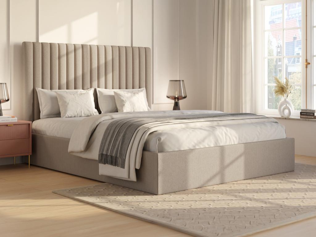 Lit coffre 160 x 200 cm avec tête de lit coutures verticales - Velours