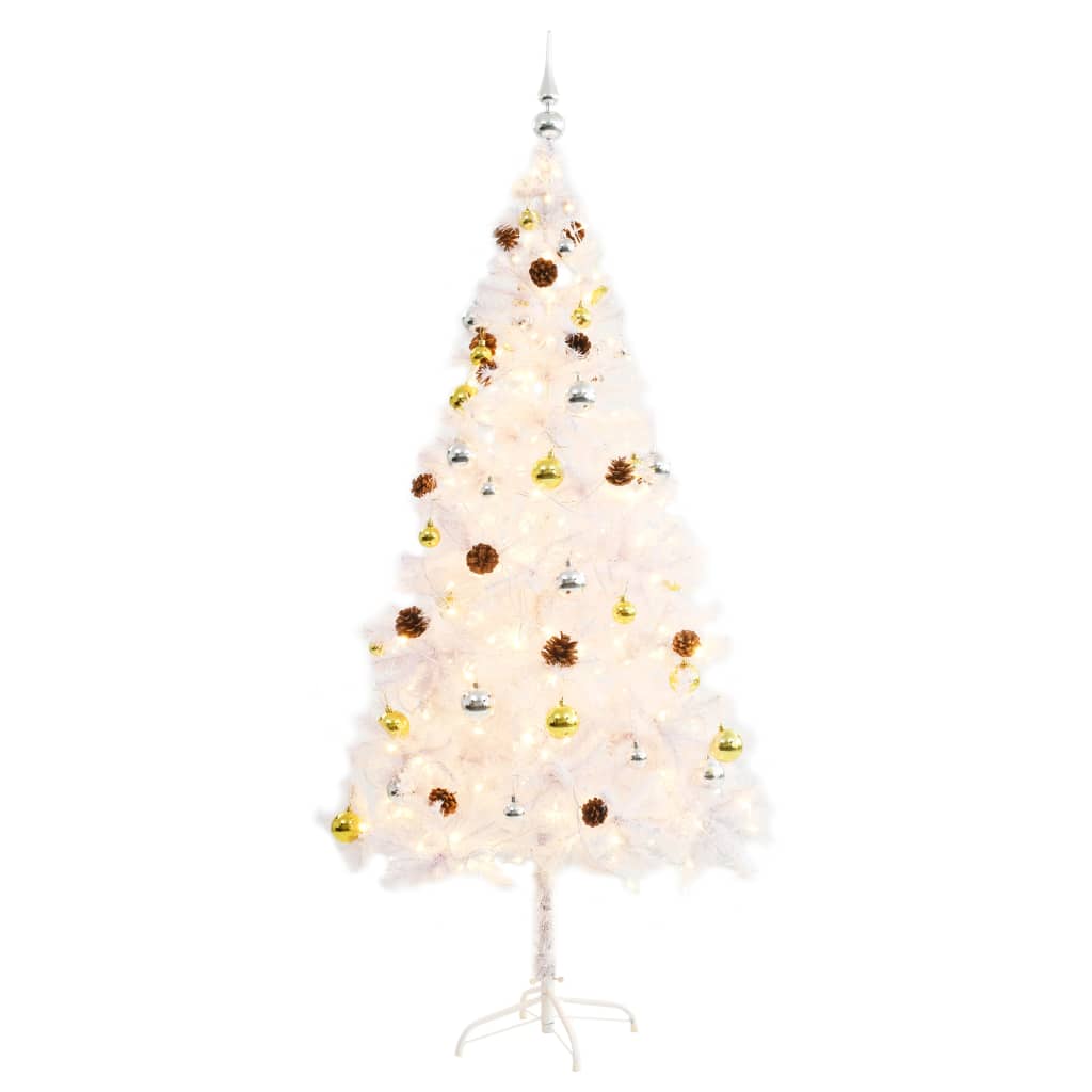 Sapin De Noël Artificiel Enneigé 229 Cm Pré-éclairé - 470 LED, 12 Modes D'éclairage - Support Métal Pliable, Facile à Monter - 4