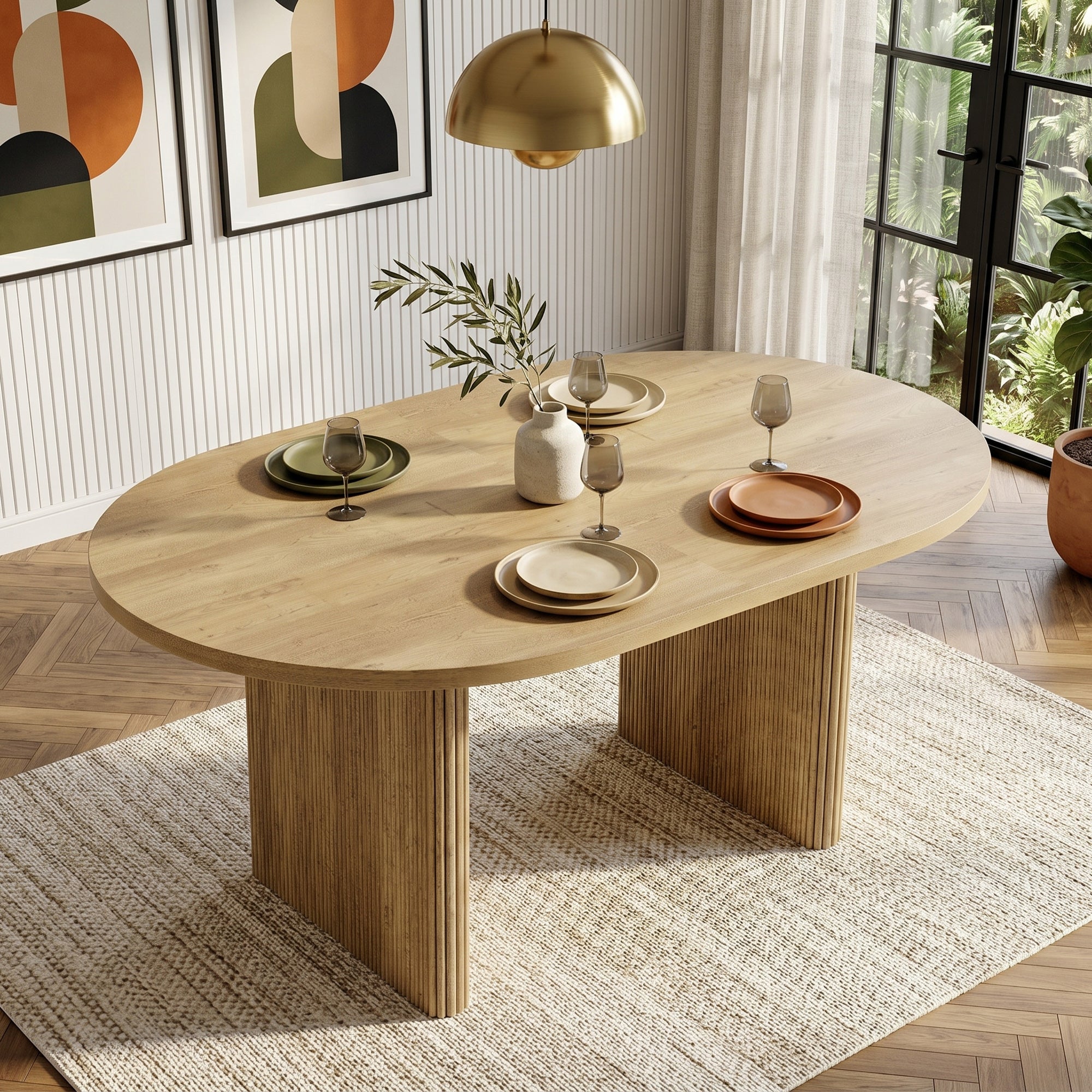 Rozkładany owalny stół jadalny na 6-8 osób - 140/200 x 90 x 75 cm - płyta MDF, blat o grubości 3 cm, nogi z listew synchronicznych - dąb - 3
