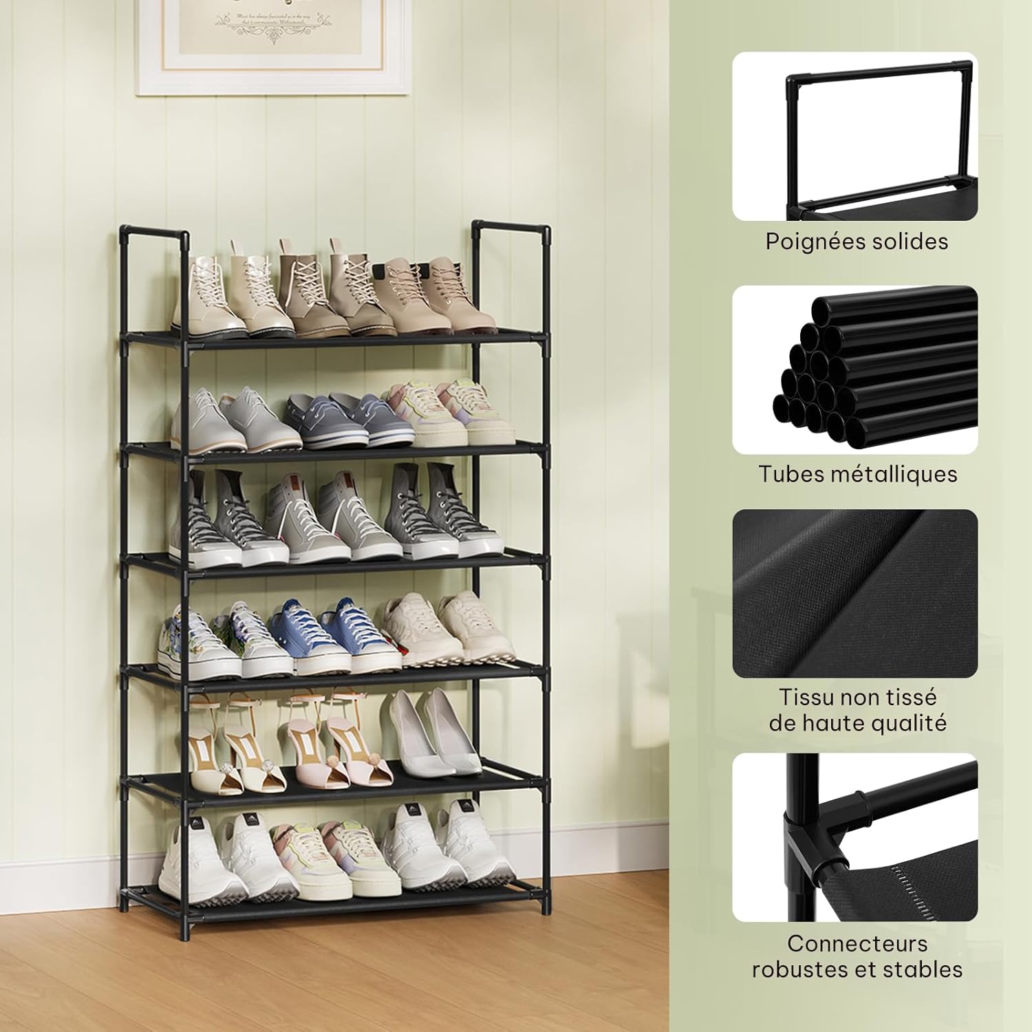 Lot De 6 étagères à Chaussures Flottantes En Acrylique Noir Pour