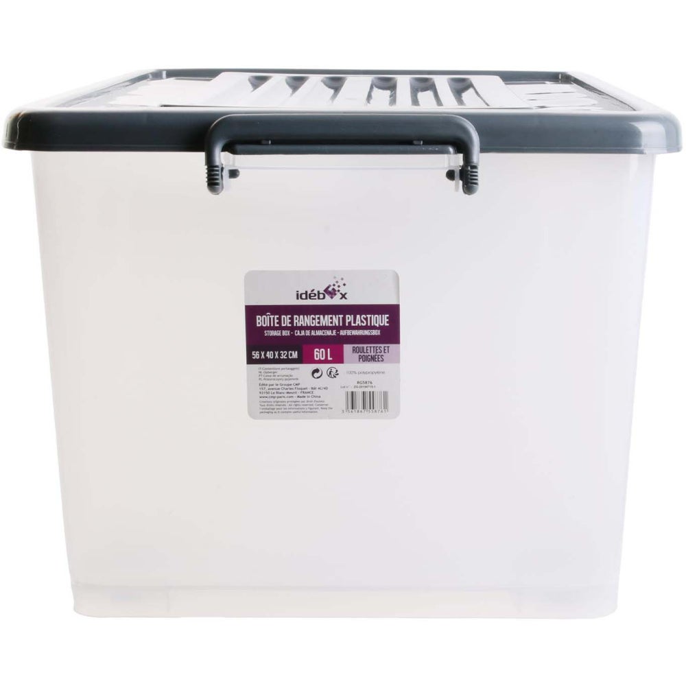 Boîte de Rangement - JE CHERCHE UNE IDEE - 60 L - Plastique - Sur Roulettes - Transparente - Grise - 3