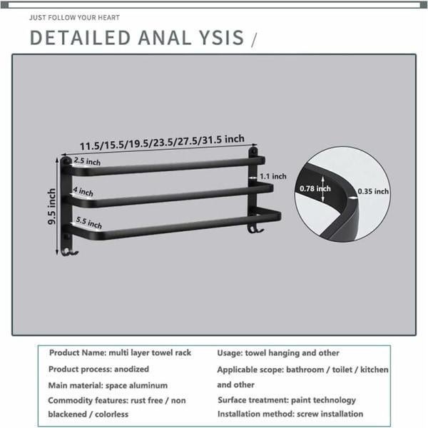 Toallero colgante para baño con punzón de tres capas de 50 cm + sin perforaciones - 3
