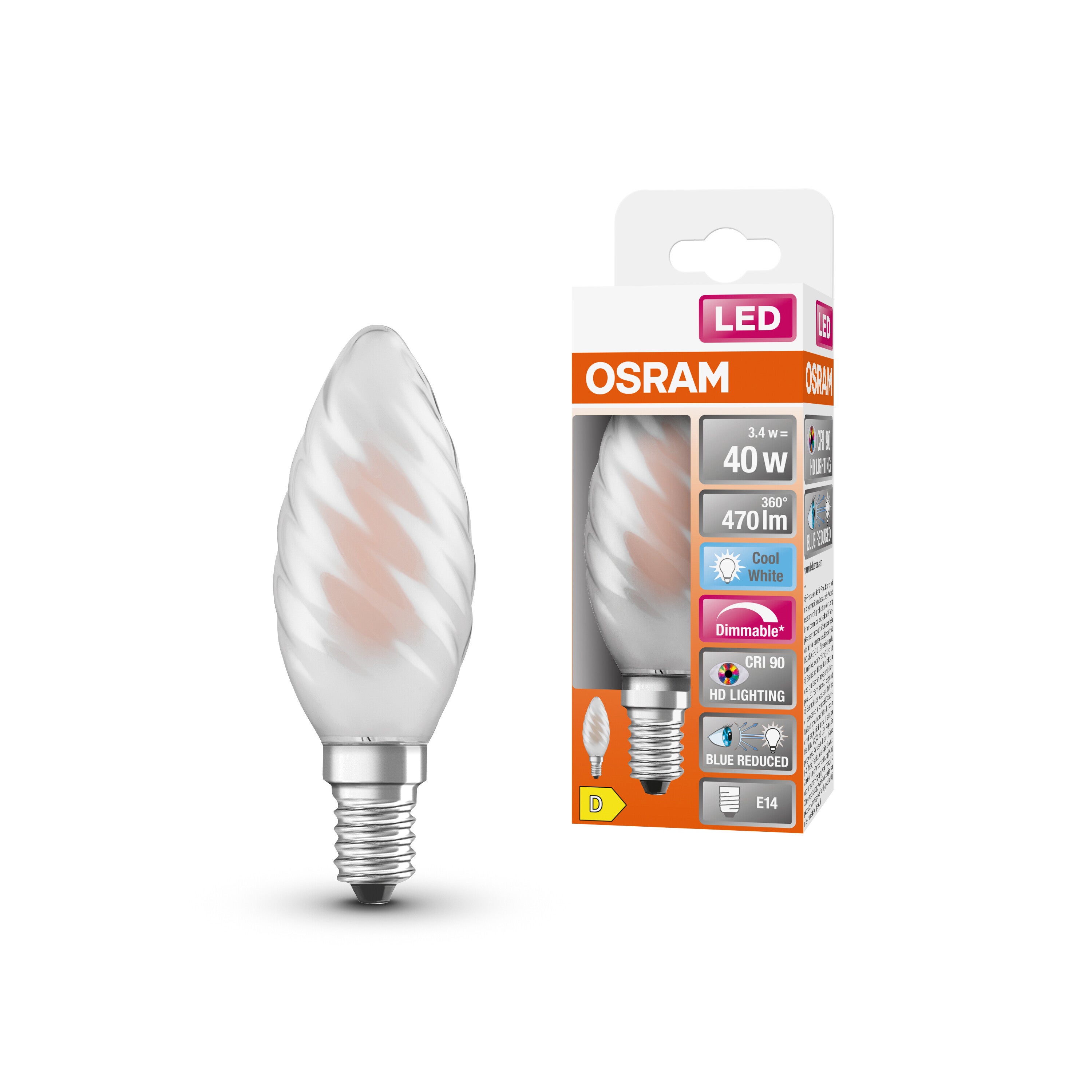 OSRAM Lampada LED dimmerabile Superstar con resa cromatica particolarmente elevata (CRI90), E14-base vetro smerigliato ,Bianco freddo (4000K), 470 - 3