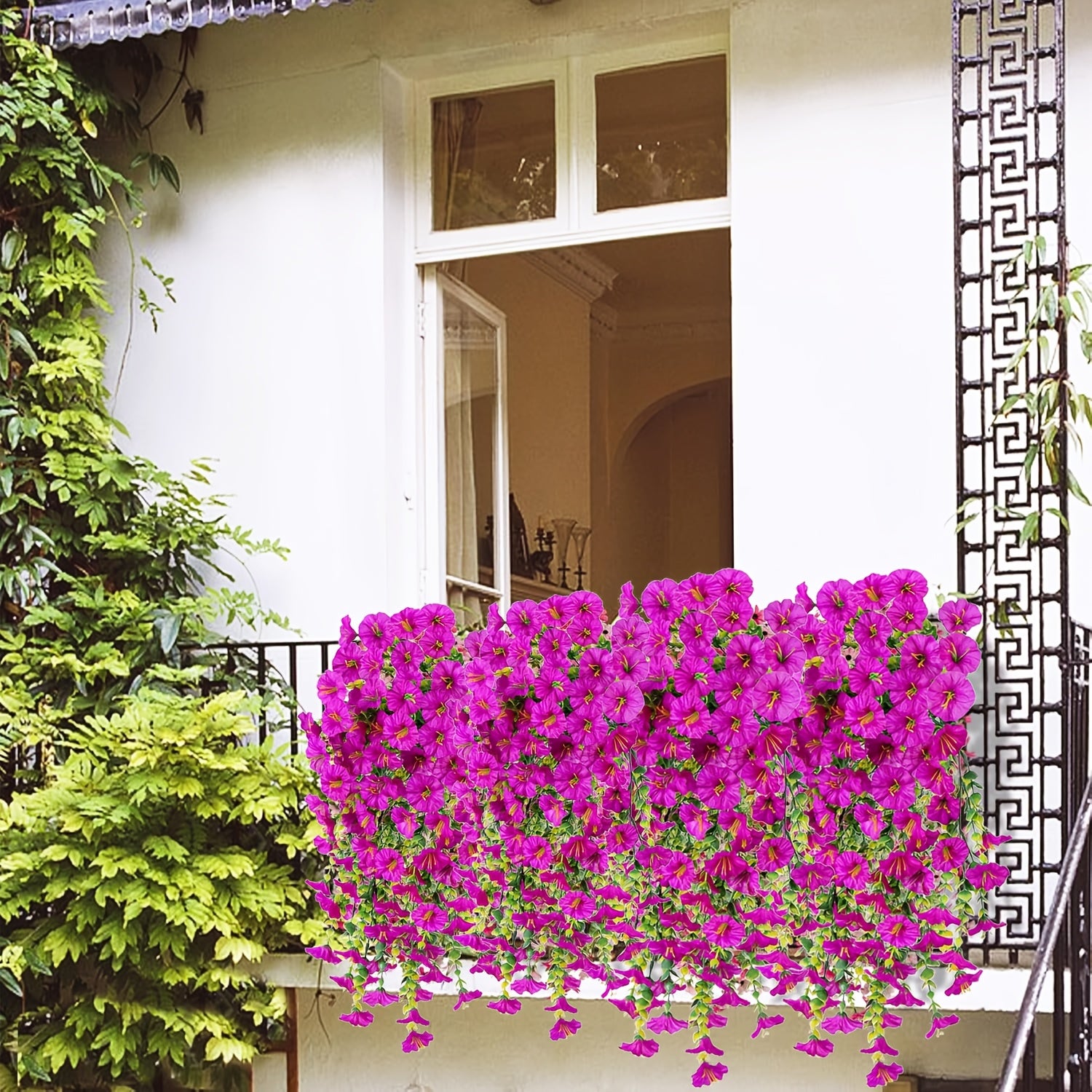 Paquete de 2 flores artificiales colgantes, ramo de campanillas artificiales, ideal para pared, rosa roja - 5
