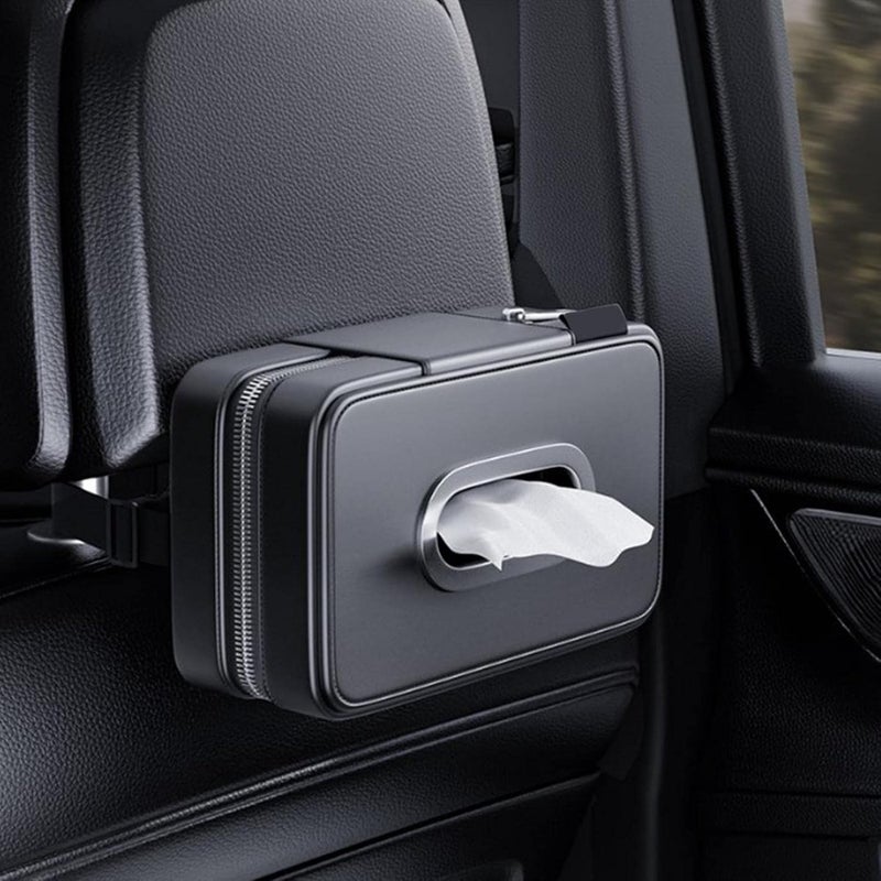 Uchwyt na chusteczki samochodowe, czarne pudełko na ręczniki papierowe ze sztucznej skóry | Pudełko na papier toaletowy do samochodu – prezent dla ko