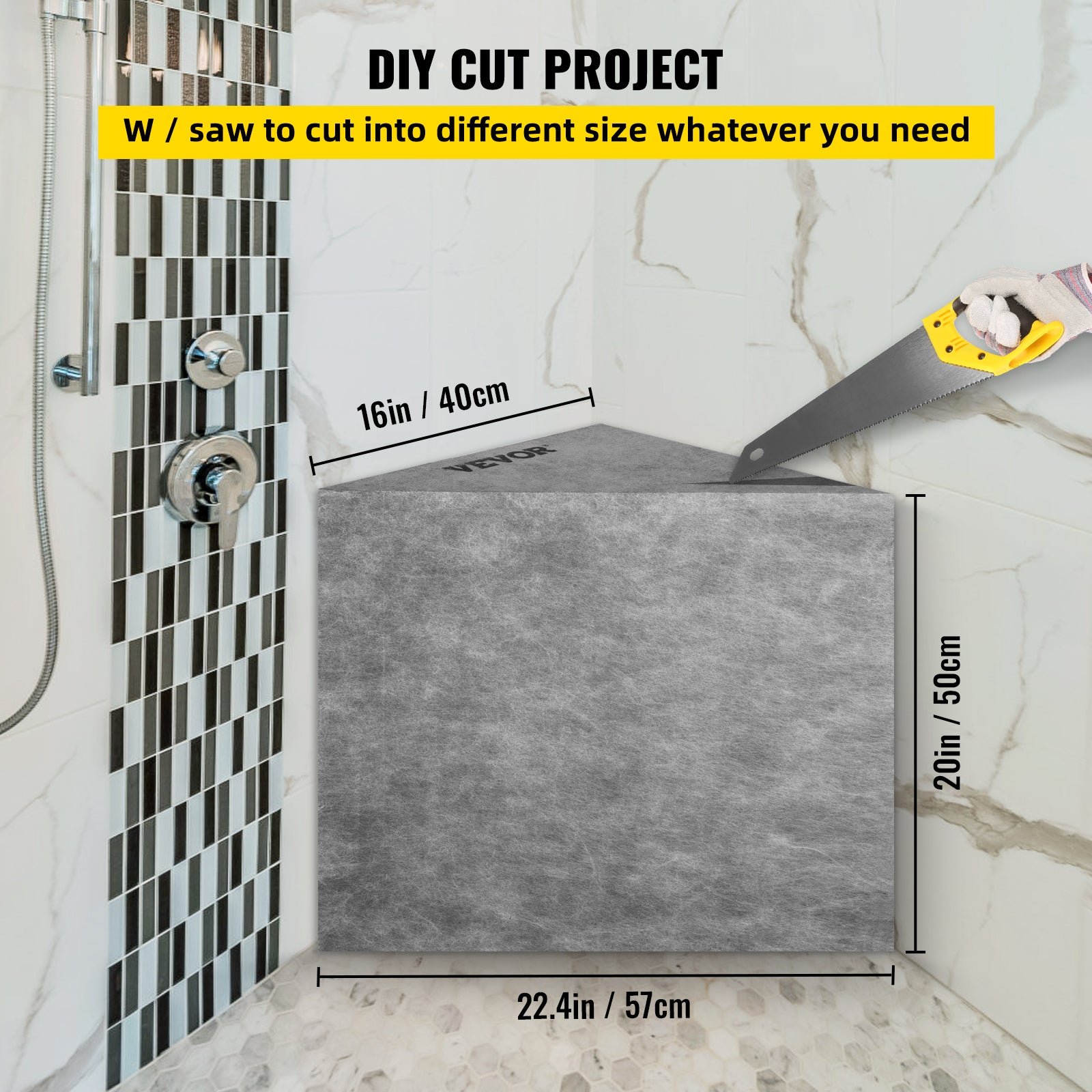 Banc de Douche Pret a Carreler VEVOR 57x40x50 cm Siege deAngle Etanche Composite EPS Repose-Pied Prefabrique Douche Italienne Triangulaire Charge 200 - 4