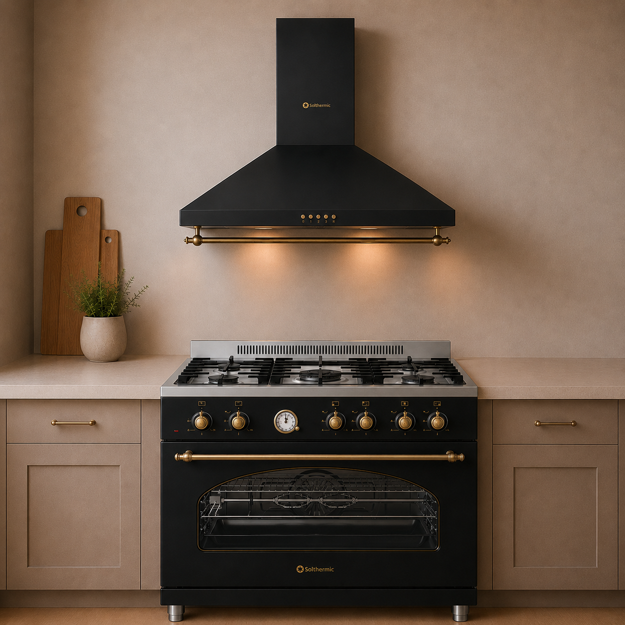 Solthermic Negra/Negro Conjunto Cocina Gas Profesional P9503yewsa 5 Fuegos 90X60cm + Campana H90pr 90Cm - Imagen 2