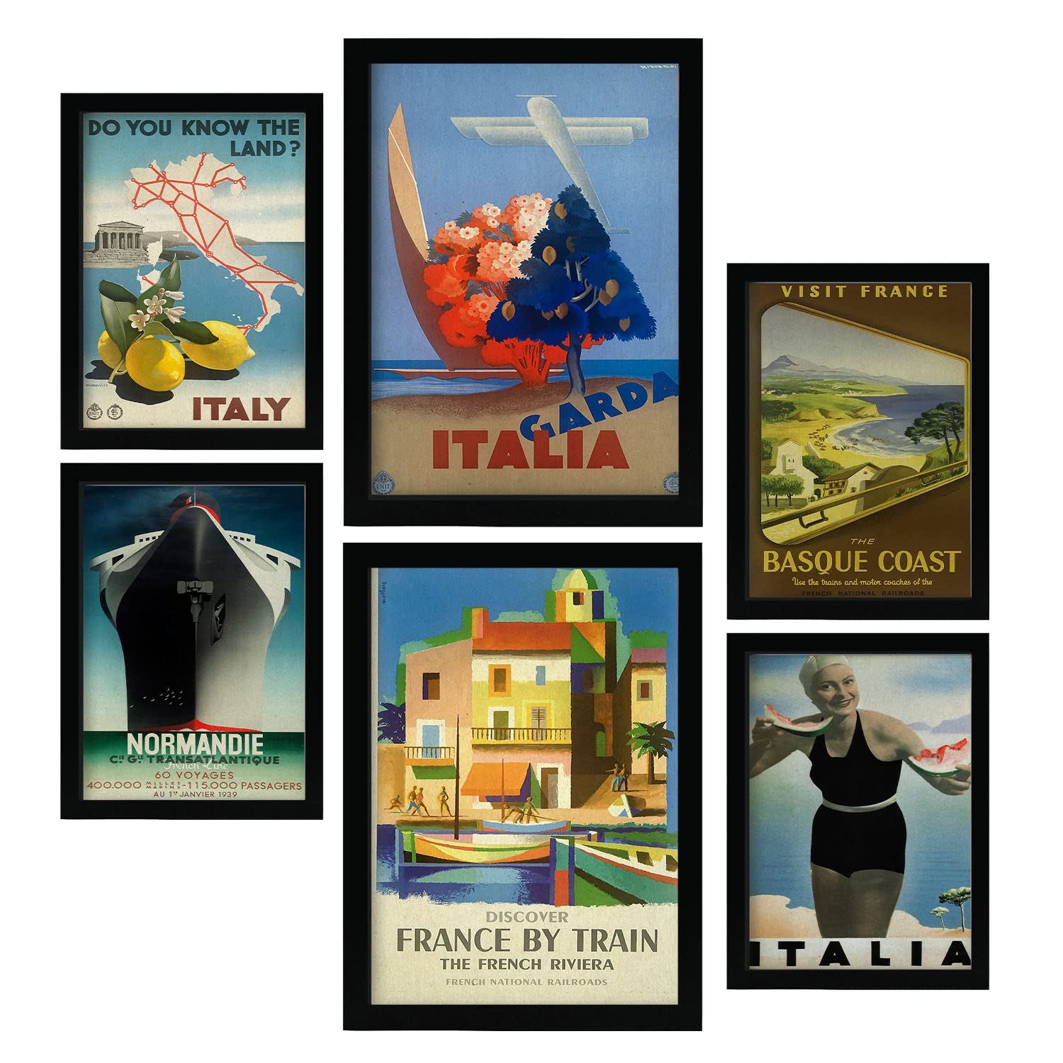 Nacnic posters de países mediterráneos ilustraciones a todo color de imágenes publicitarias antiguas de todo el mundo para la a4 & a3 marco negro