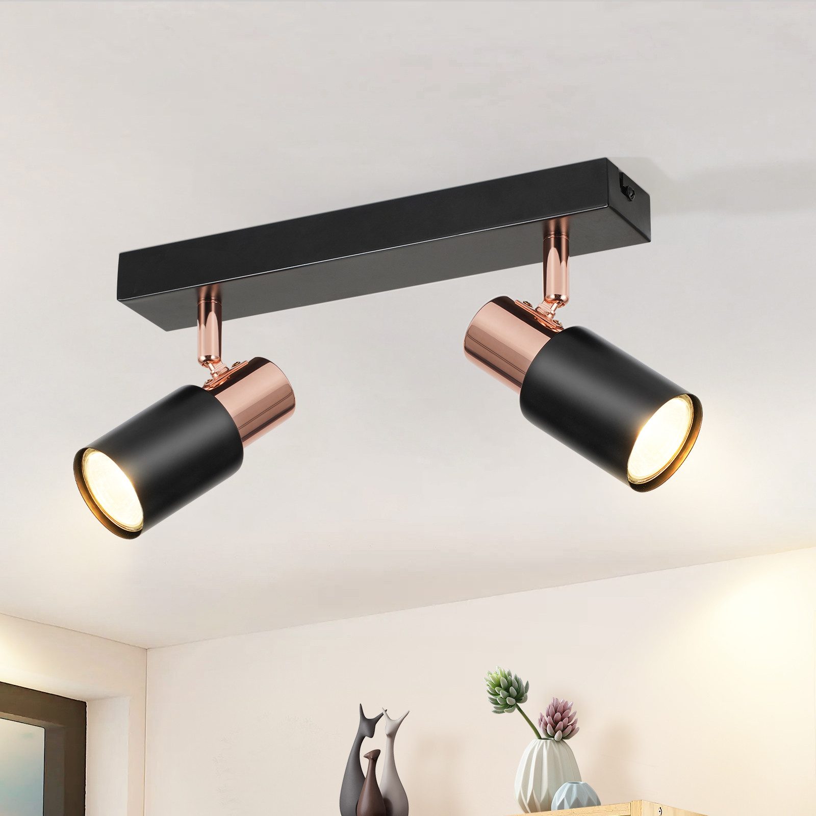NETTLIFE Foco de techo negro GU10-2 Lámpara de cocina con llama giratoria de 355° industrial moderna - 9