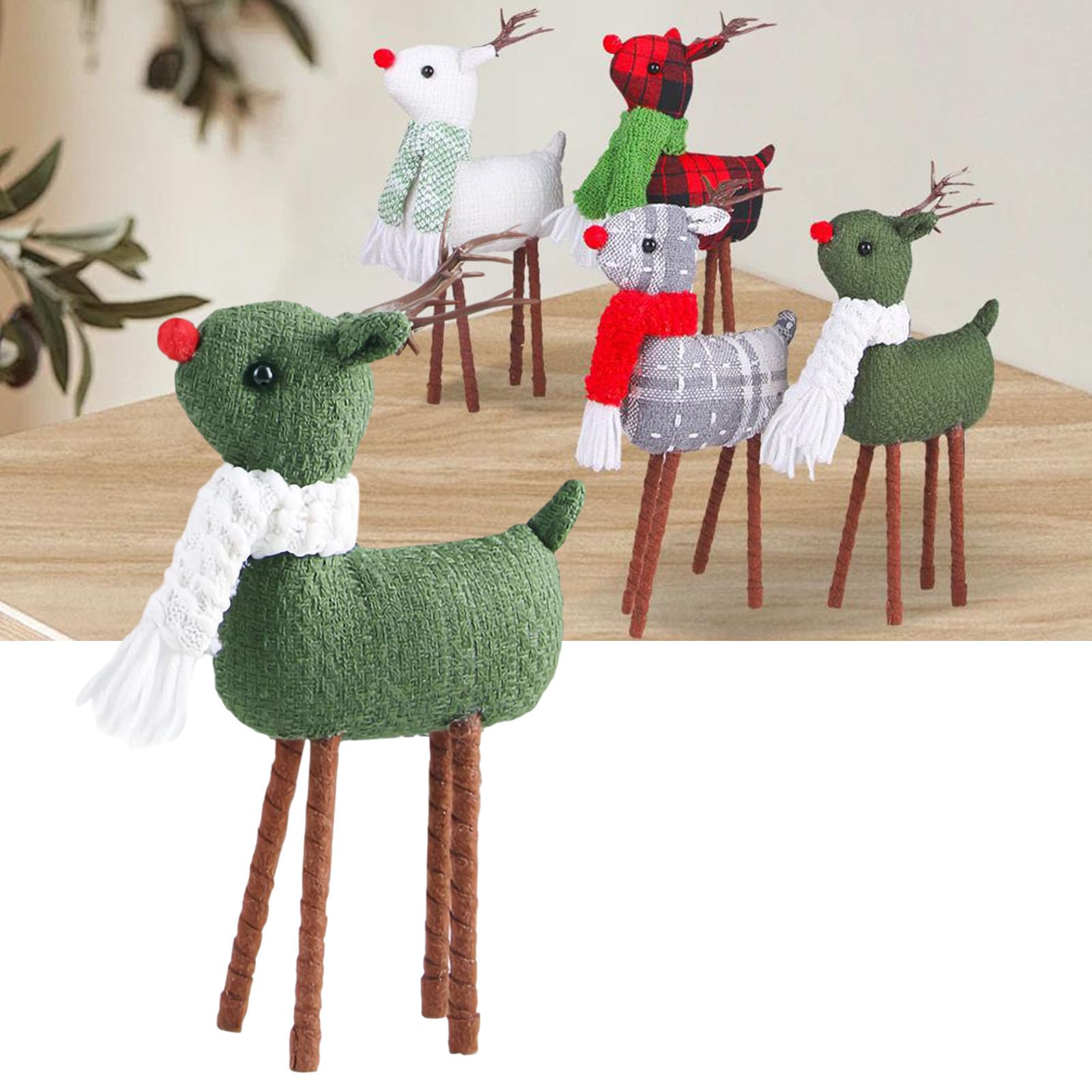 Lot de 4 bas de Noël classiques en forme de renne avec revers en fausse fourrure pour décoration