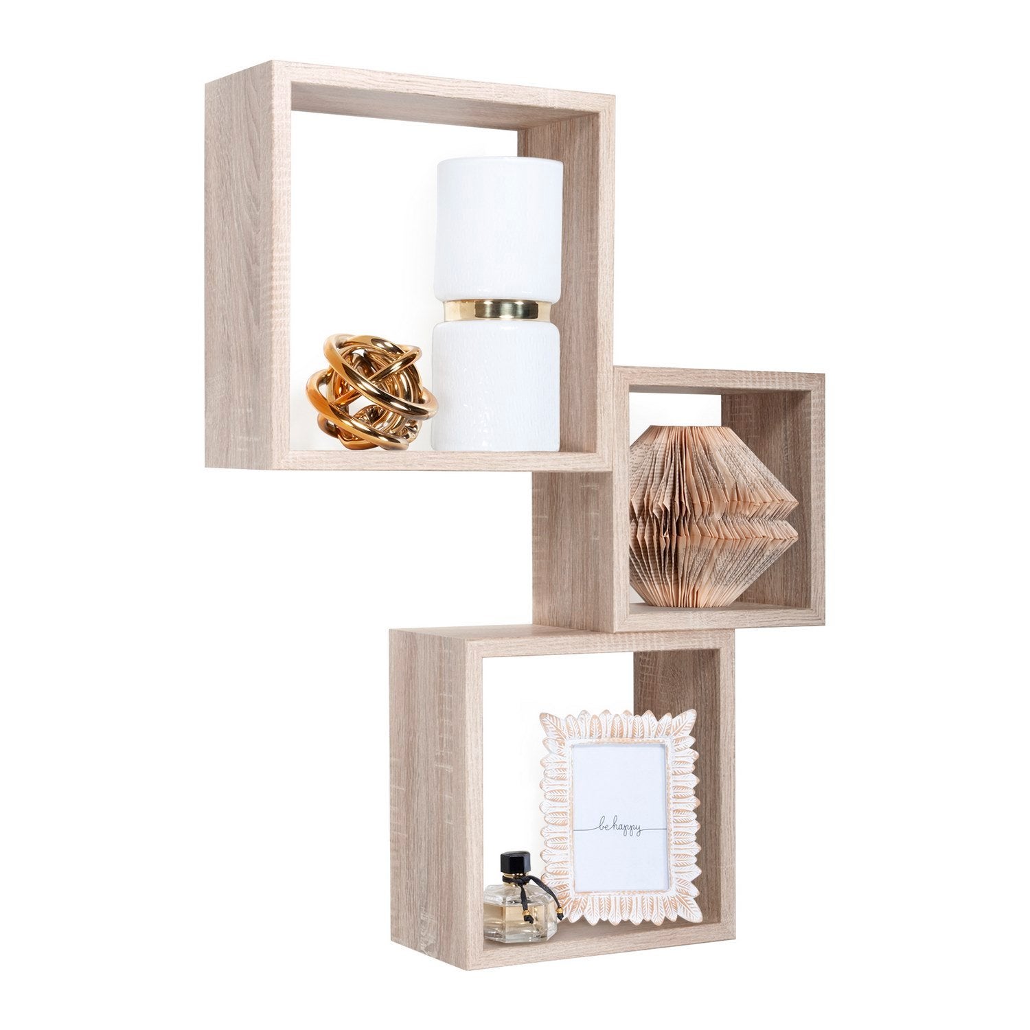 Ensemble de 3 étagères murales, cubes décoratifs, étagères cubiques, cubes muraux, chêne Sagerau, 35x35, 30x30 et 25x25 cm de profondeur 15,5 cm - 2