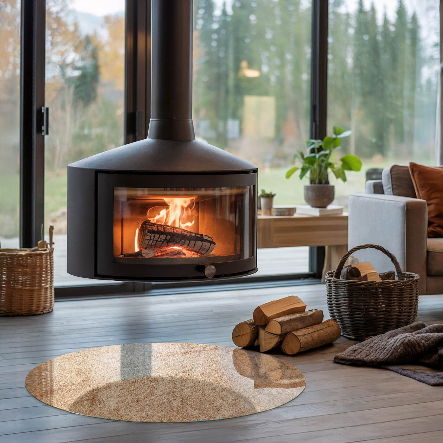 Okragła podkładka na podłogę ze szkła hartowanego - fi 90 cm - Tekstura naturalnego kamienia - TULUP - 5